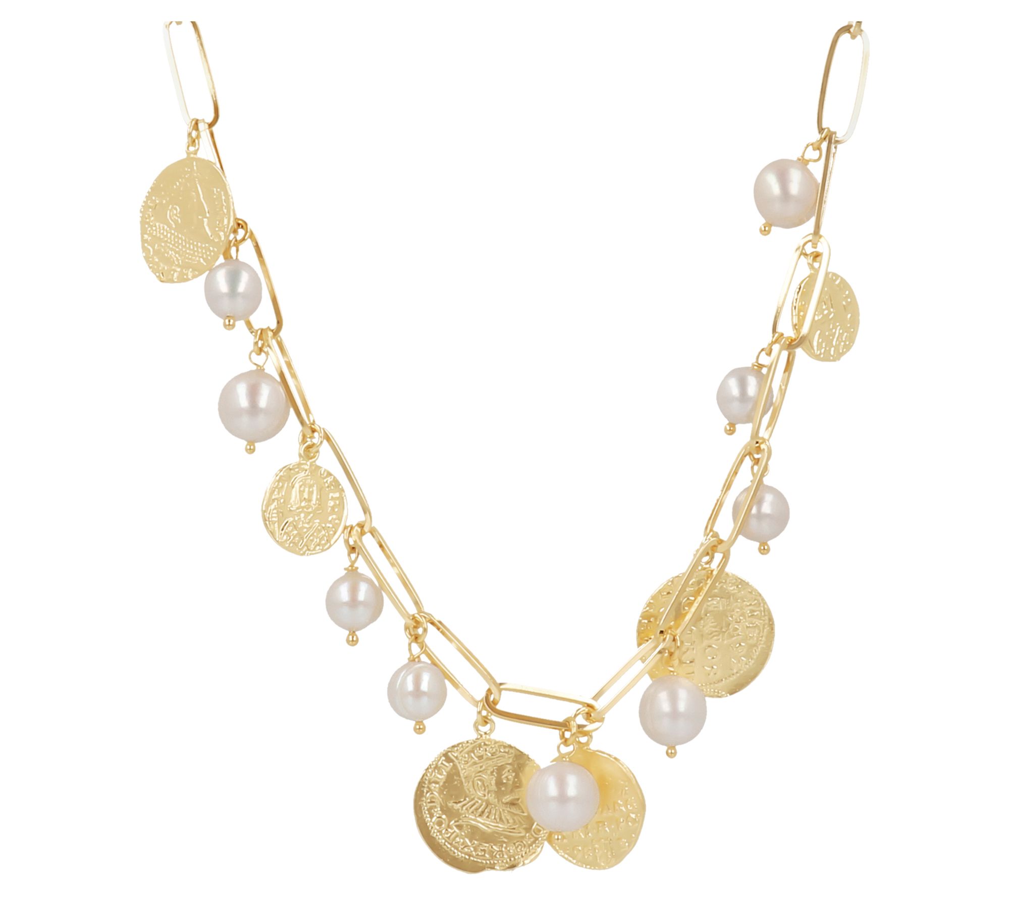 Honora Bronze Cultured Pearl & Coin Paperclip Link Necklace