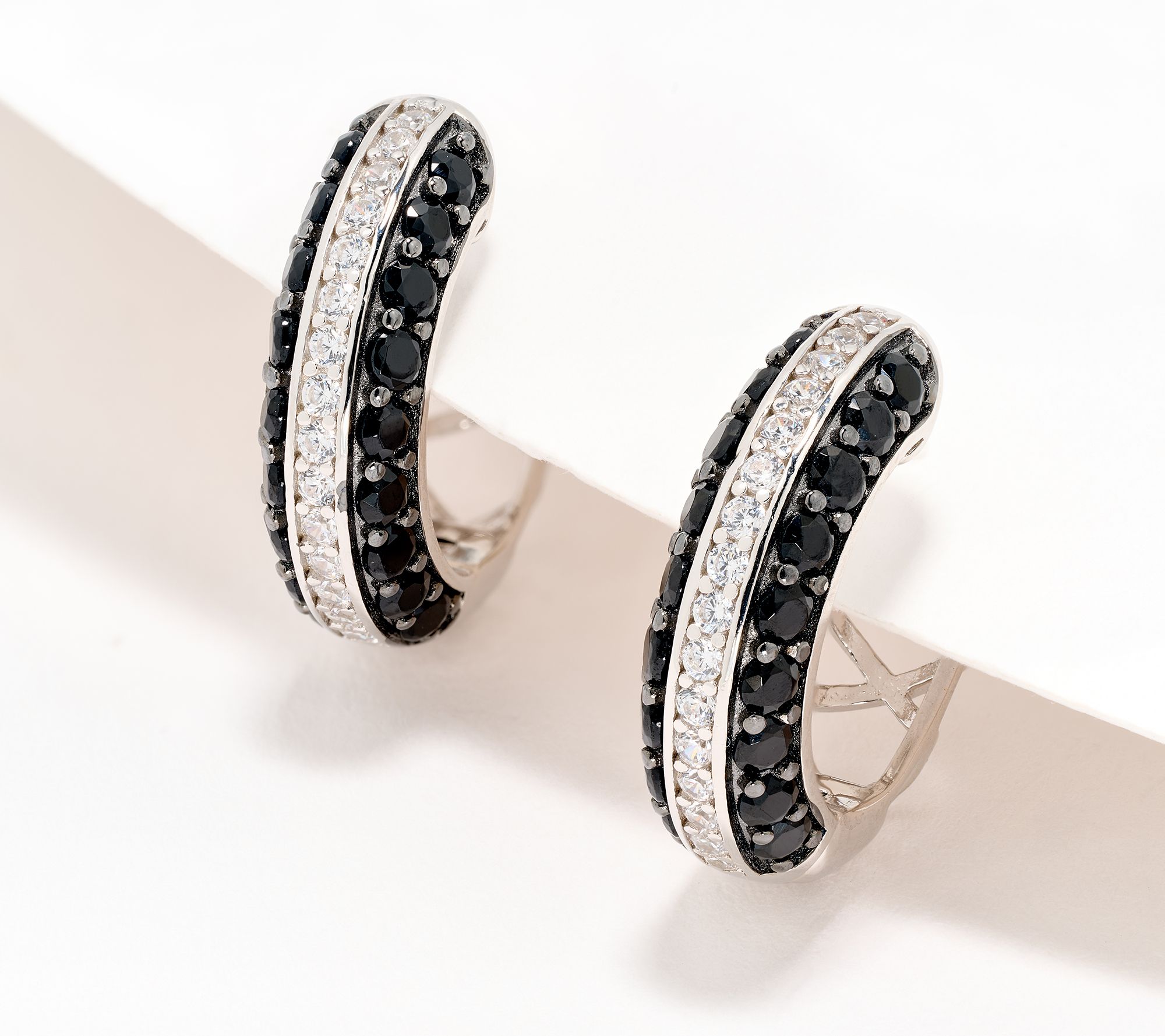 Diamonique Pave Colorblocked Hinged Hoops, Sterling Silver