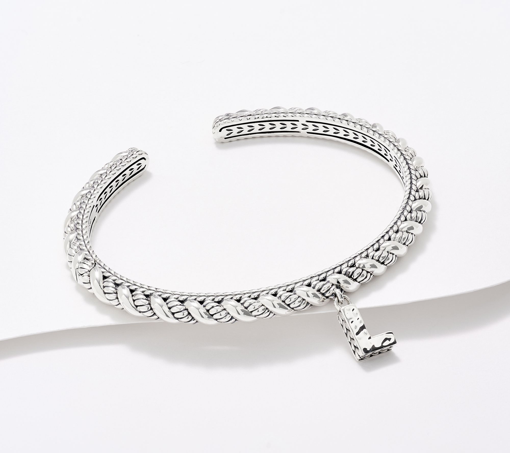 JAI Sterling Silver Sukhothai Twist Initial Cuff Bracelet, 22.8g