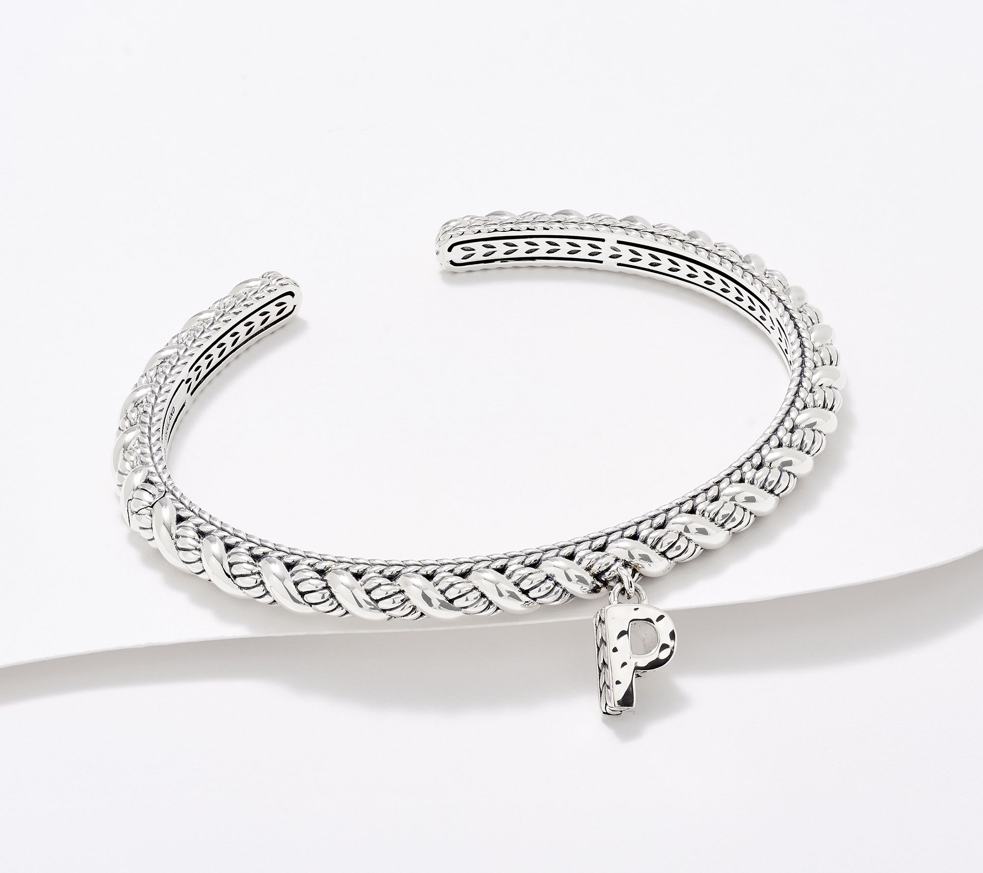 JAI Sterling Silver Sukhothai Twist Initial Cuff Bracelet, 22.8g