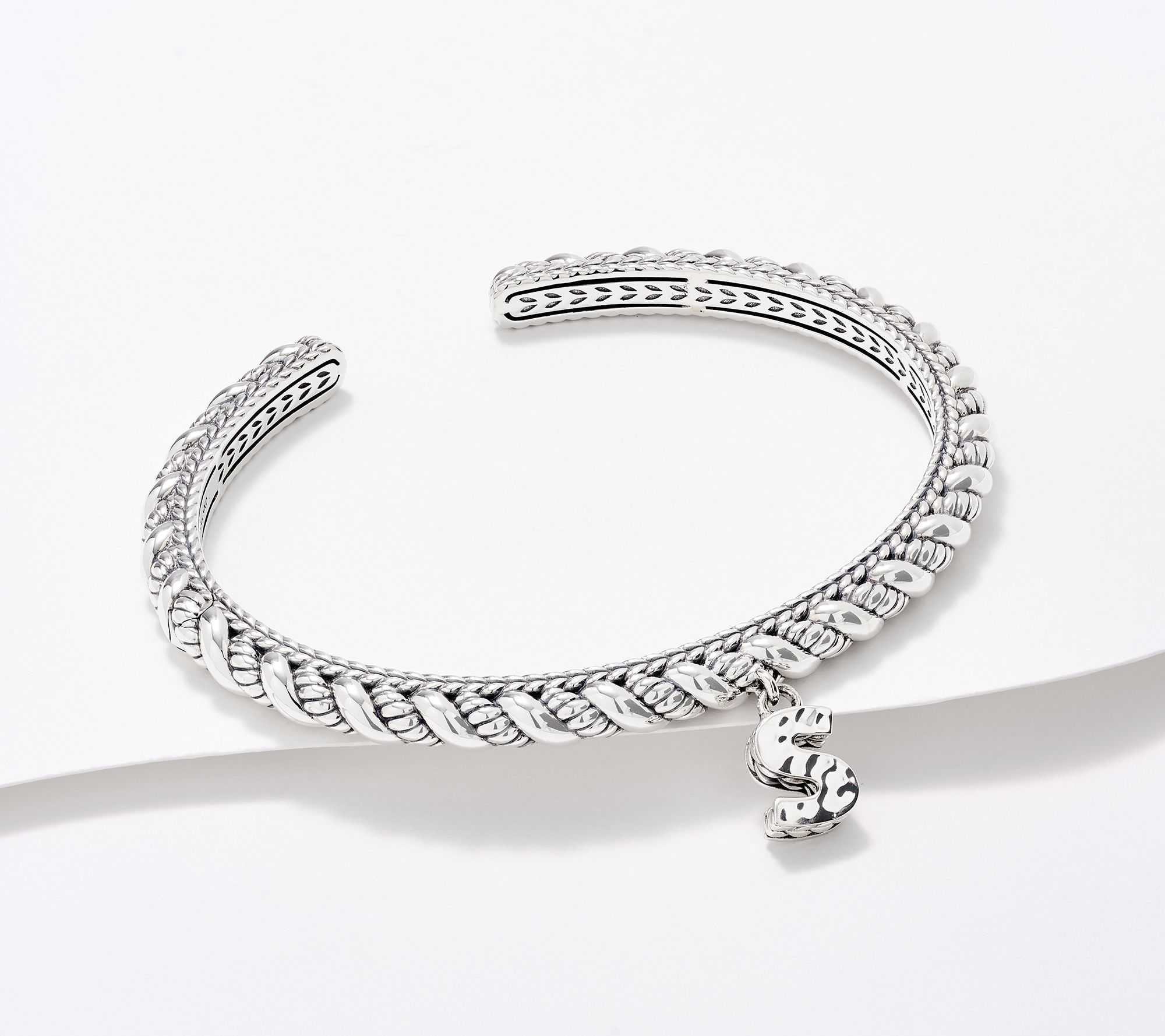 JAI Sterling Silver Sukhothai Twist Initial Cuff Bracelet, 22.8g