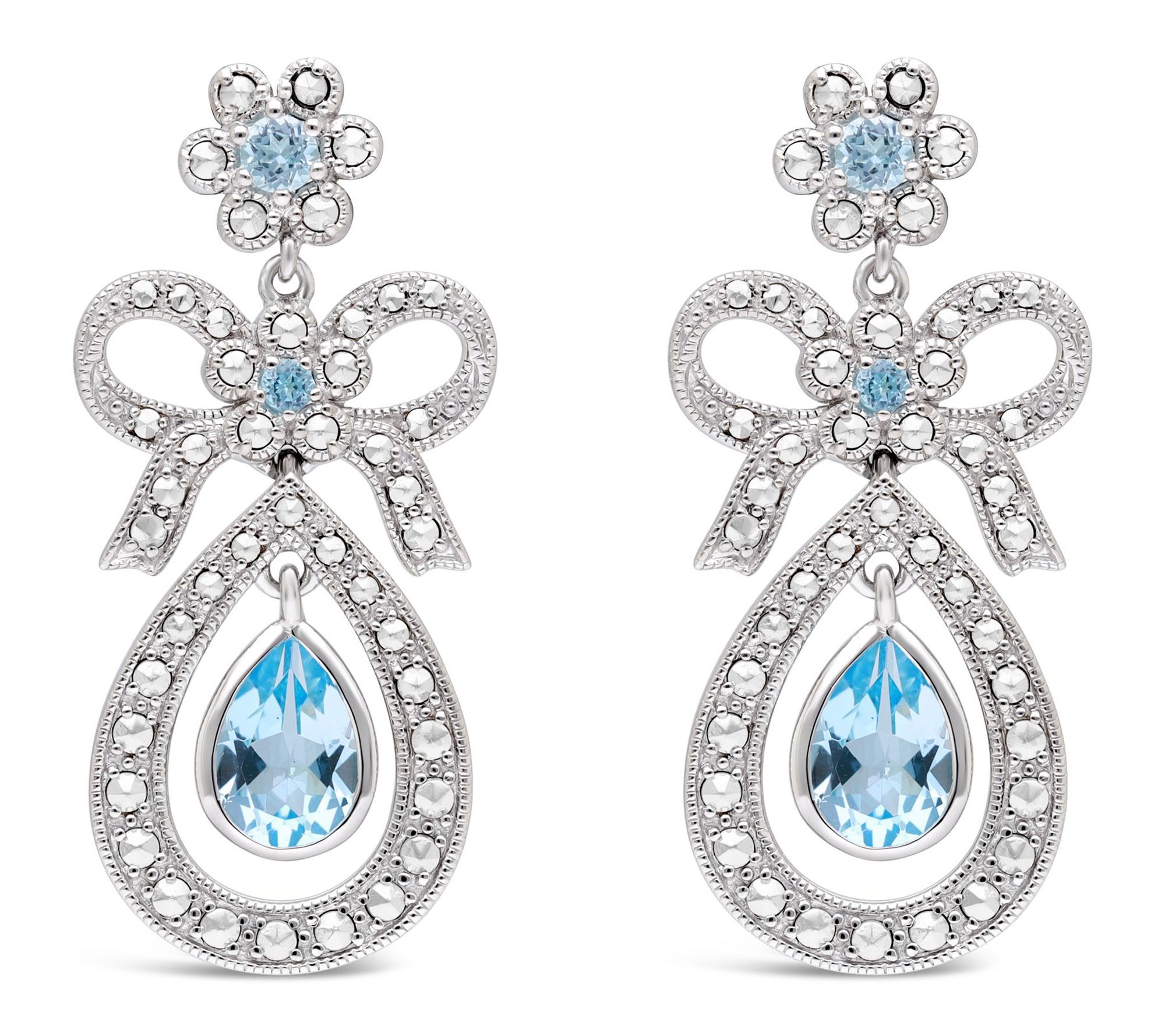 Dallas Prince Sterling Chrome Marcasite & TopazDrop Earrings