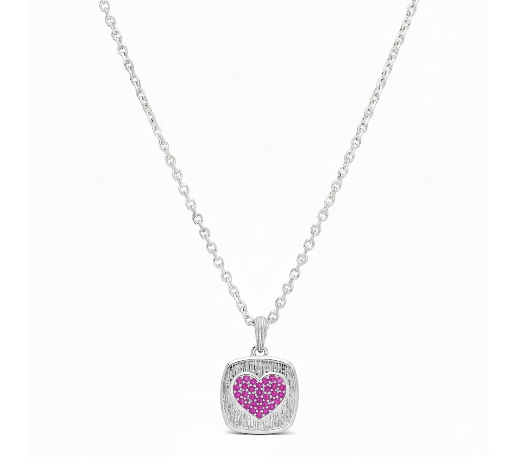 Ariva Sterling Pink Sapphire BE MINE Heart Pendant w/ Chain