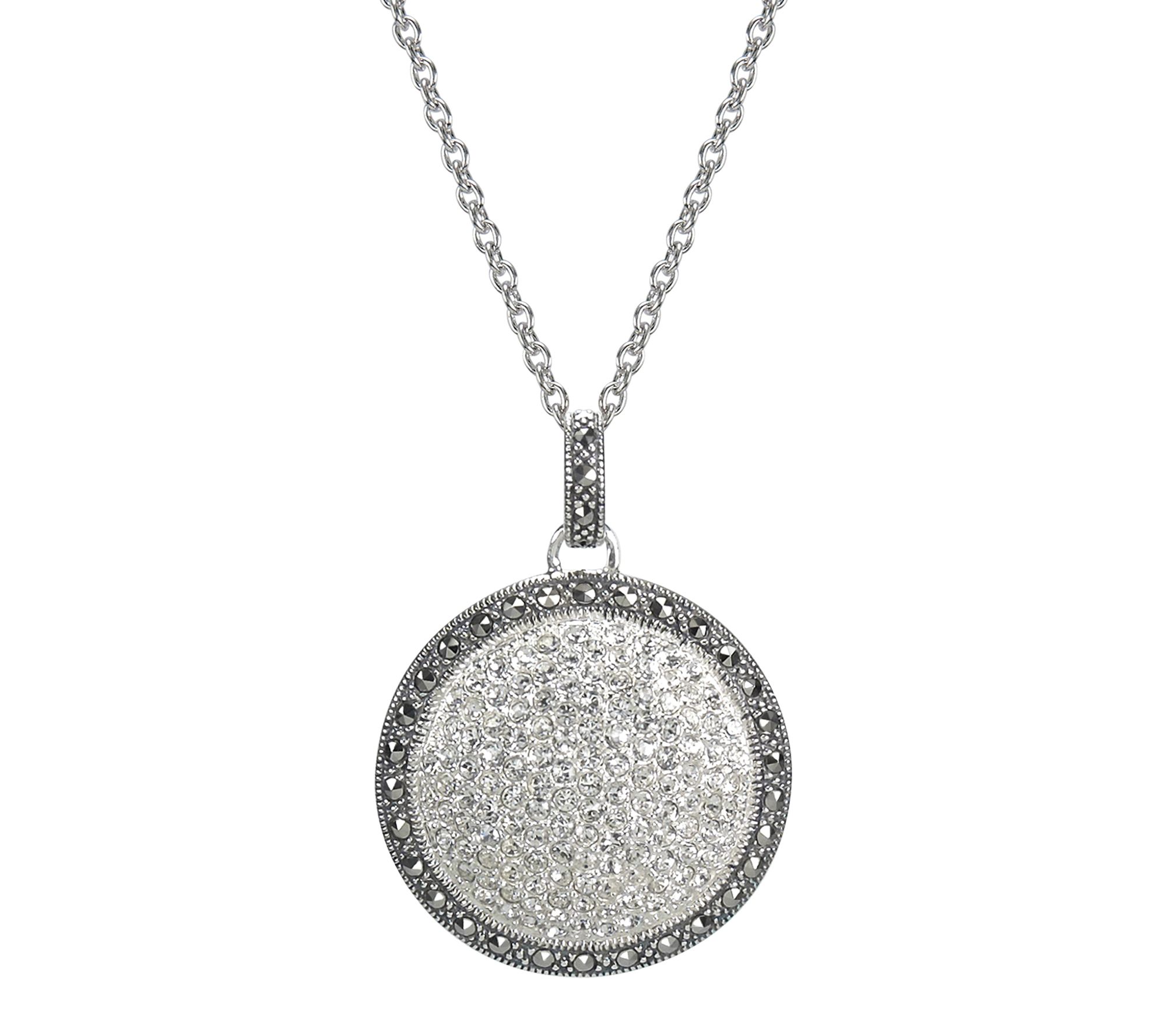 Suspicion Crystal & Marcasite Round Pendant w/Chain, Sterling