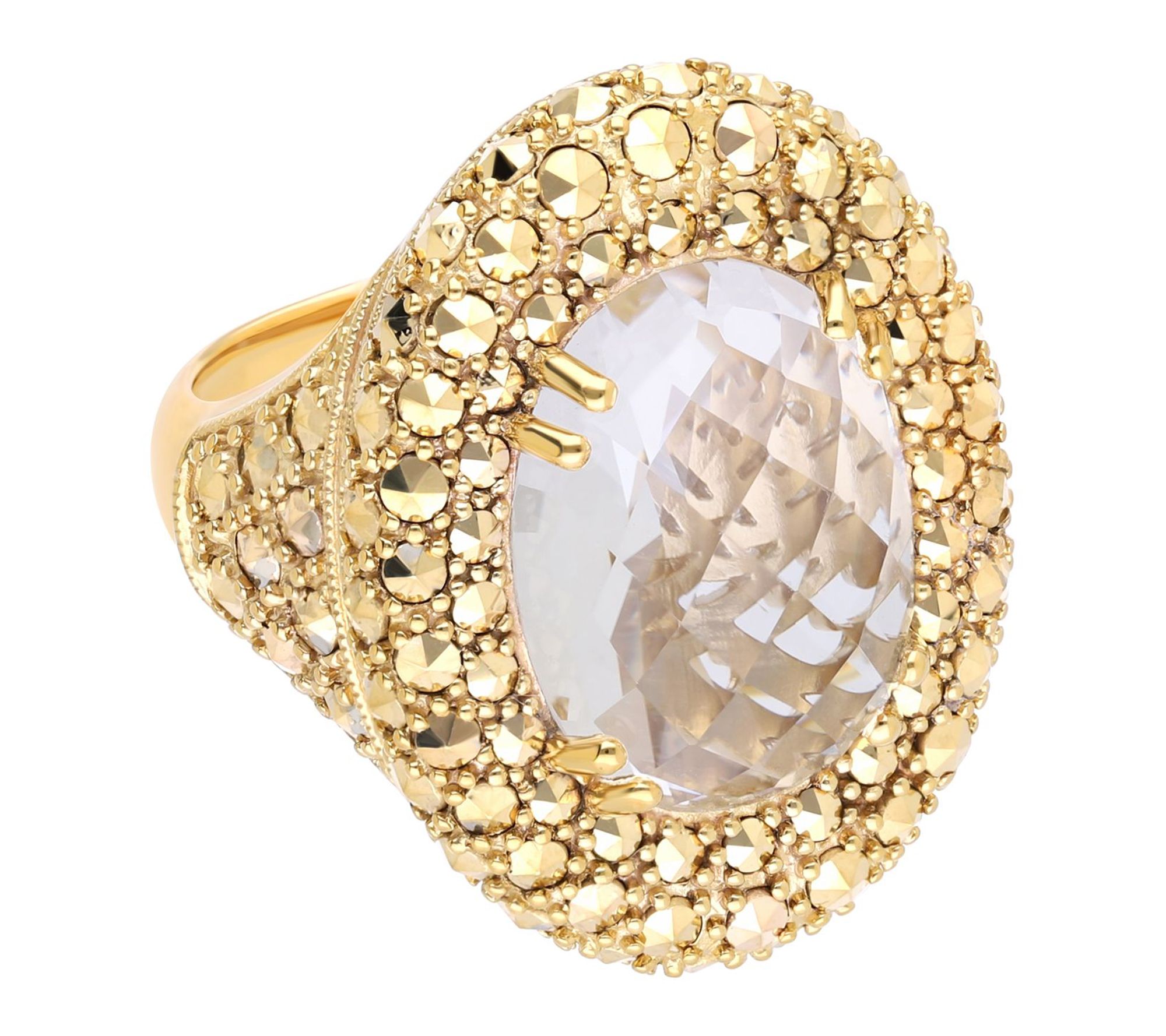Dallas Prince 14K Gold Clad Chrome Marcasite &Quartz Ring