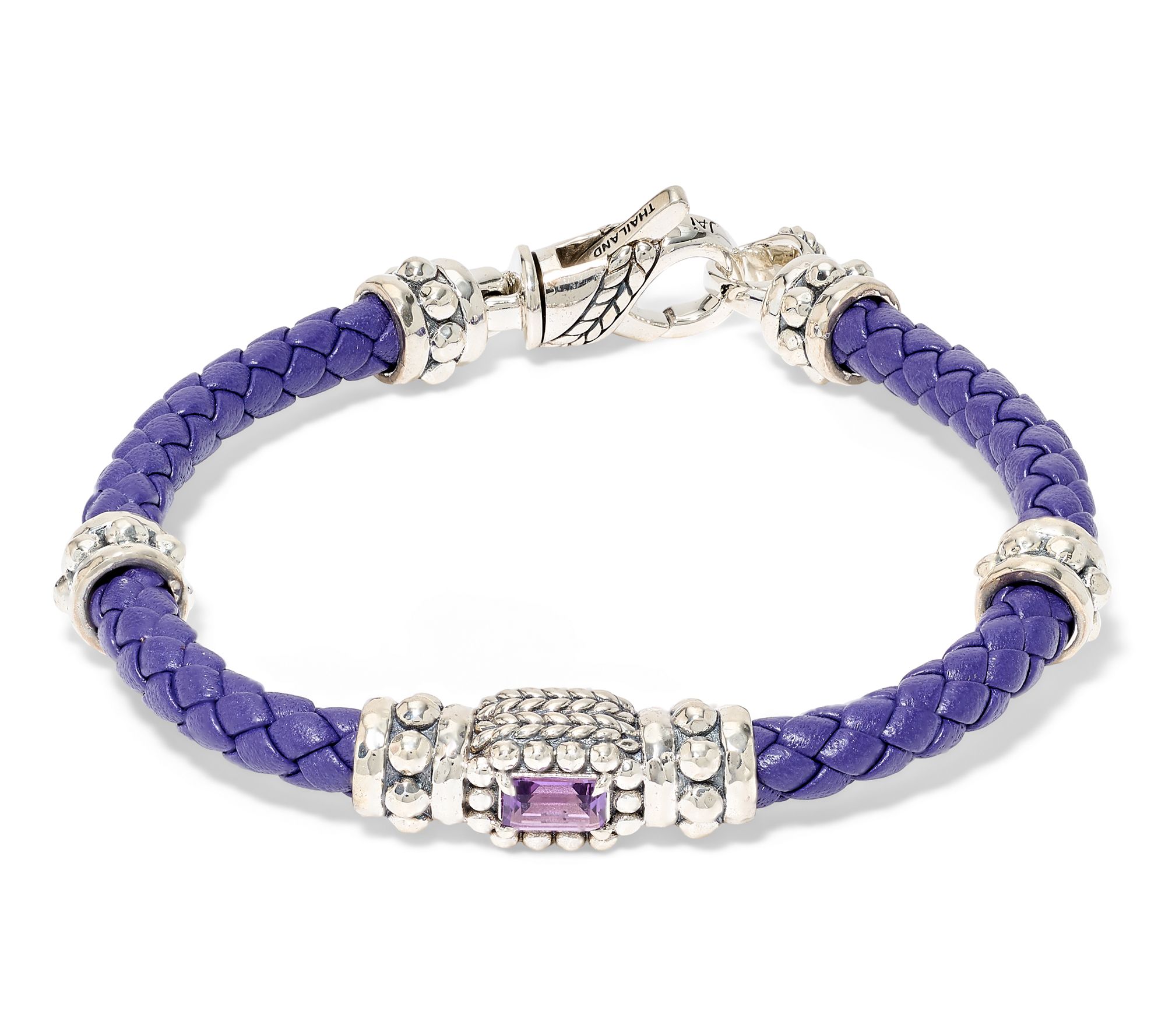 JAI Sterling Silver Gemstone & Braided Leather Bracelet