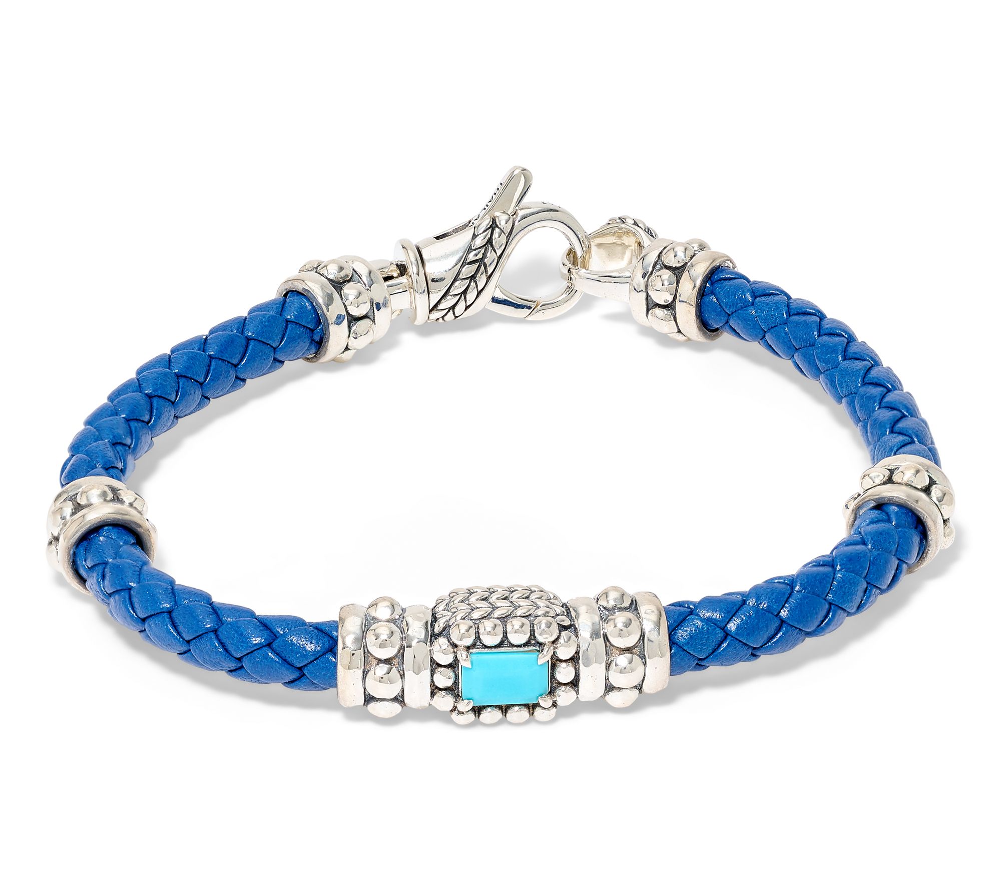 JAI Sterling Silver Gemstone & Braided Leather Bracelet