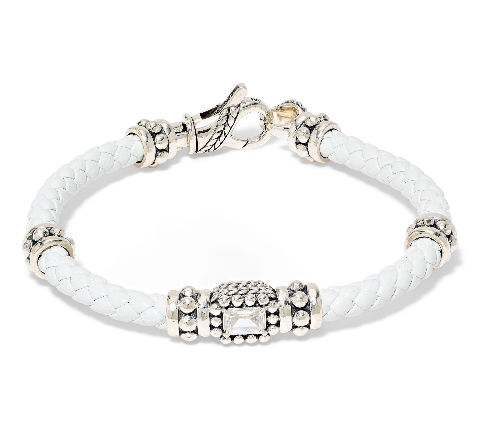JAI Sterling Silver Gemstone & Braided Leather Bracelet