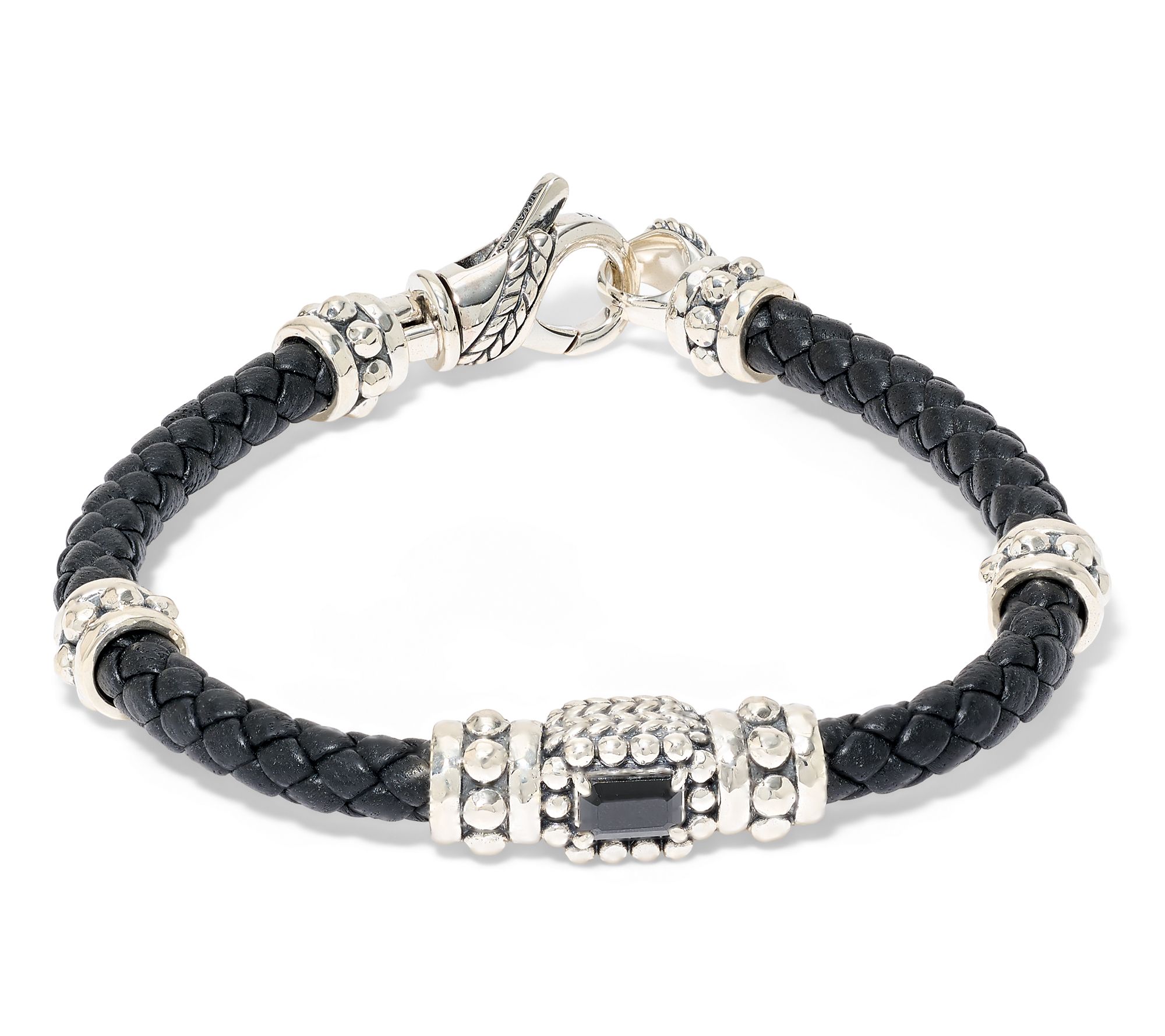 JAI Sterling Silver Gemstone & Braided Leather Bracelet