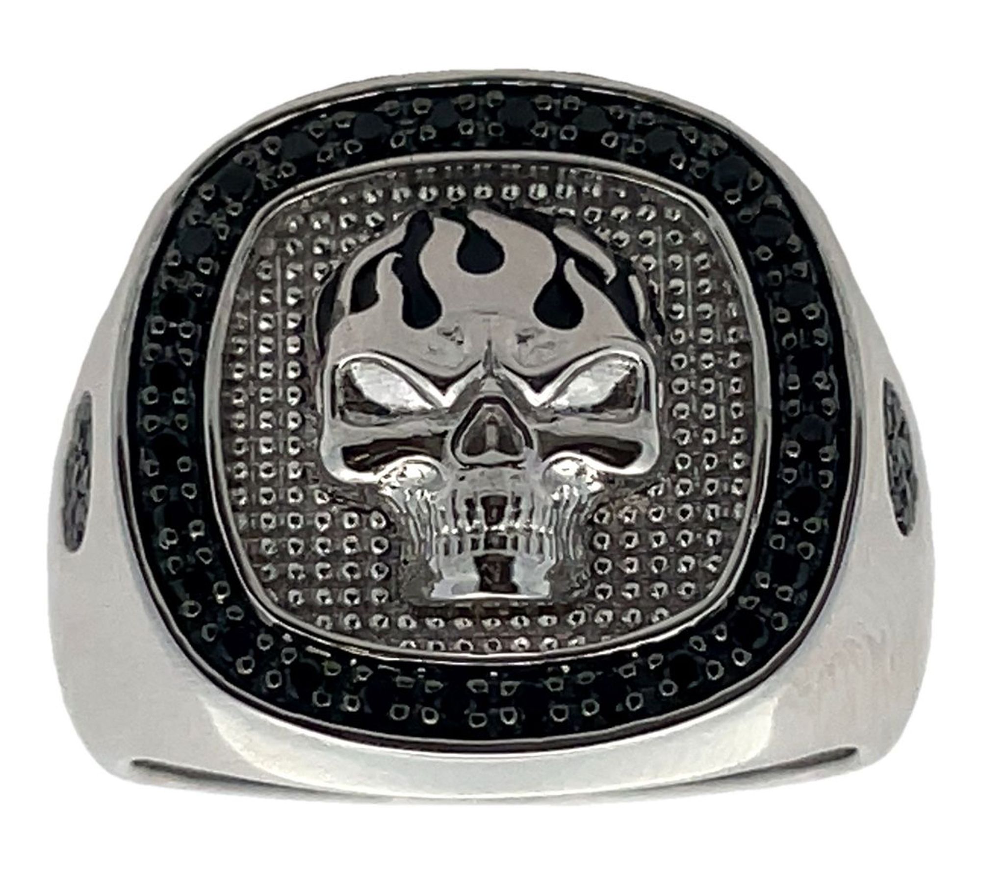 LYNX Men's Sterling Silver Black Diamond SkullSignet Ring