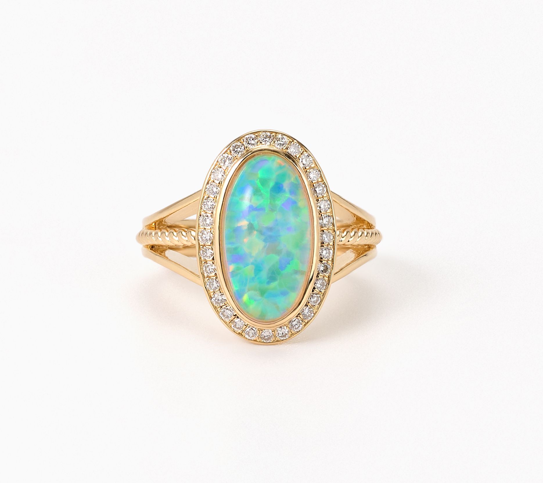 Gemistry Synthetic Ethiopian Opal & Lab Diamond Ring, Sterling