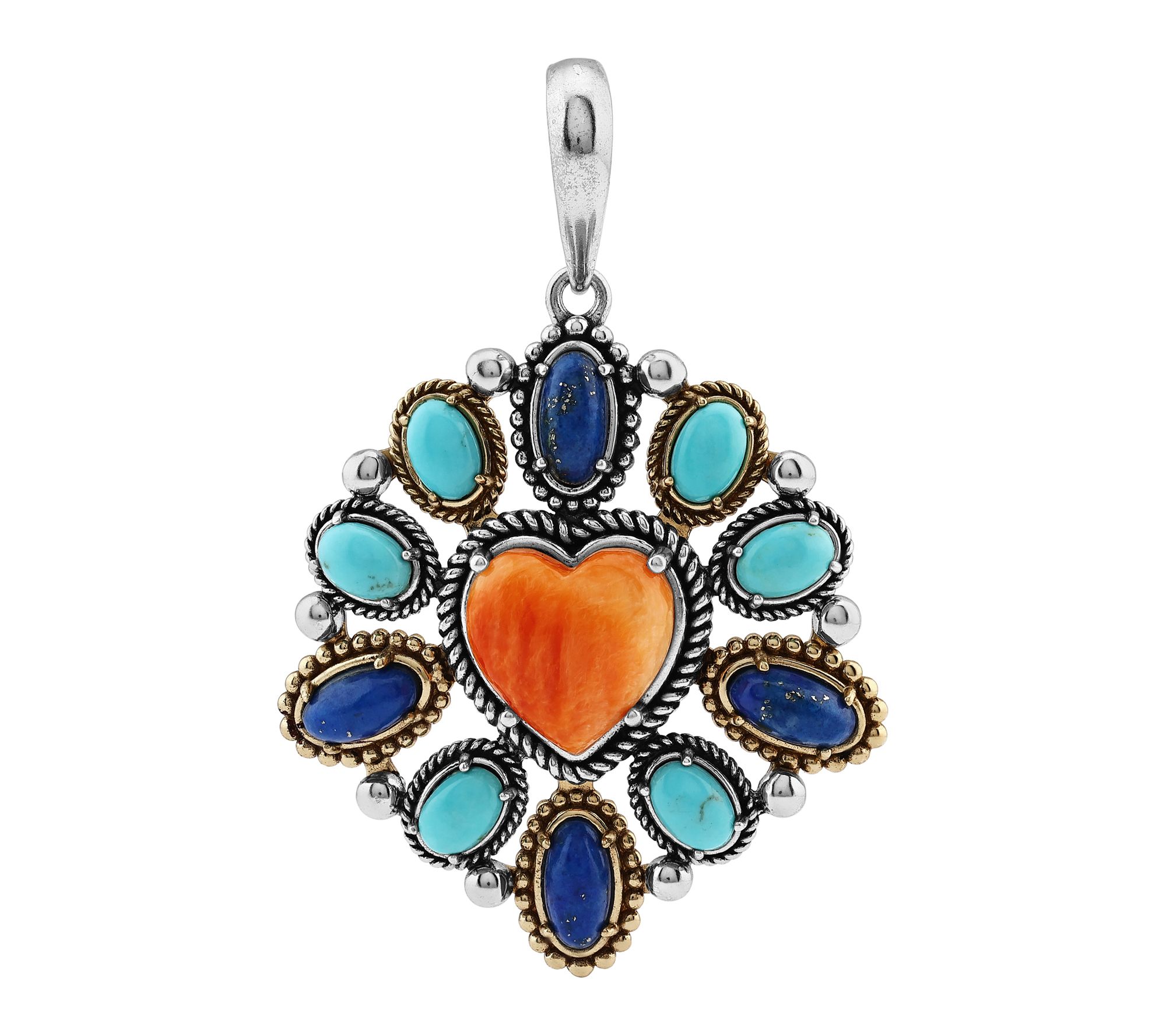 American West Sterling & Brass Heart Multi-Gemstone Enhancer