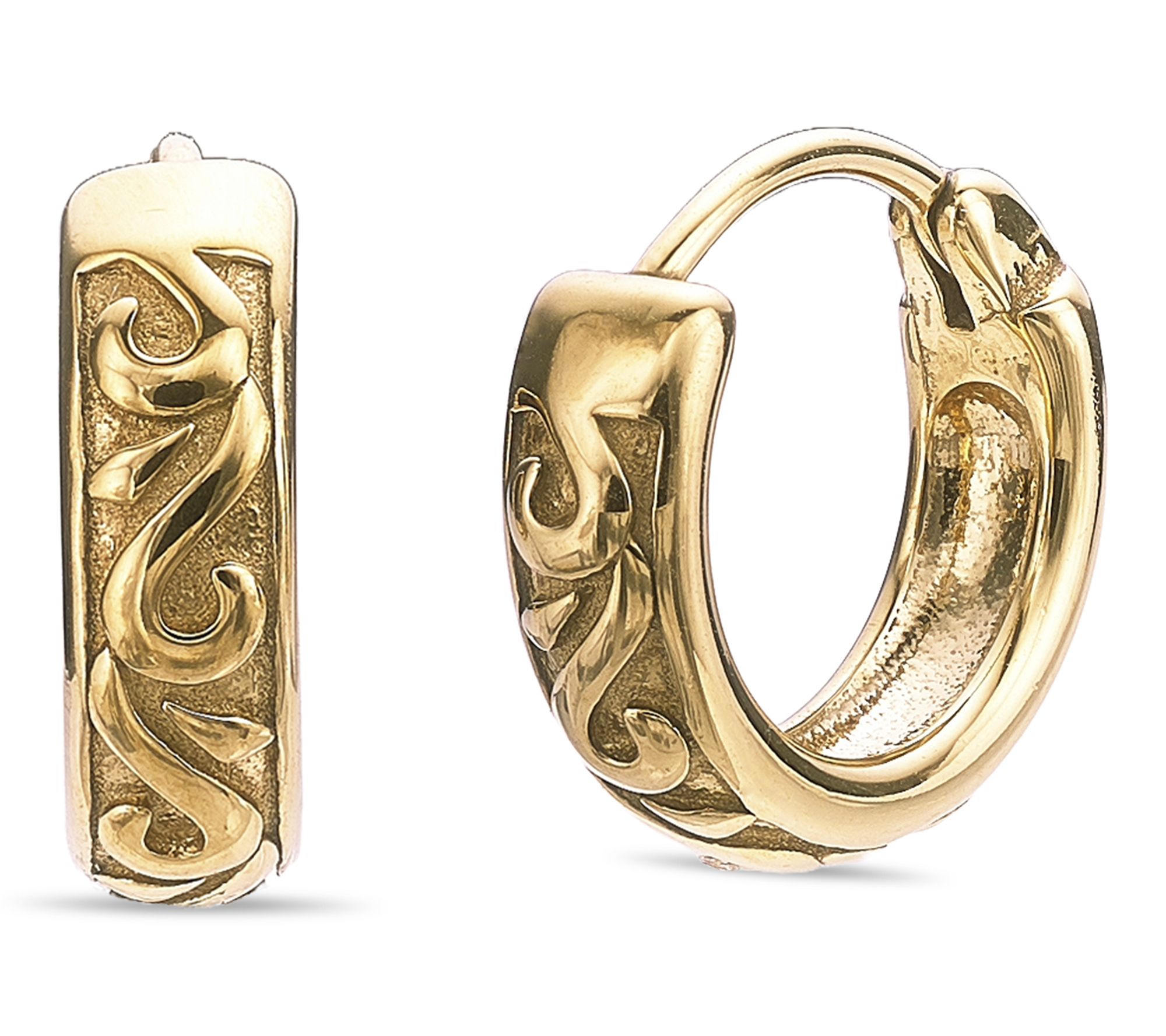 LYNX Men's Gold tone Stainless Steel Scroll Ho op Earrings