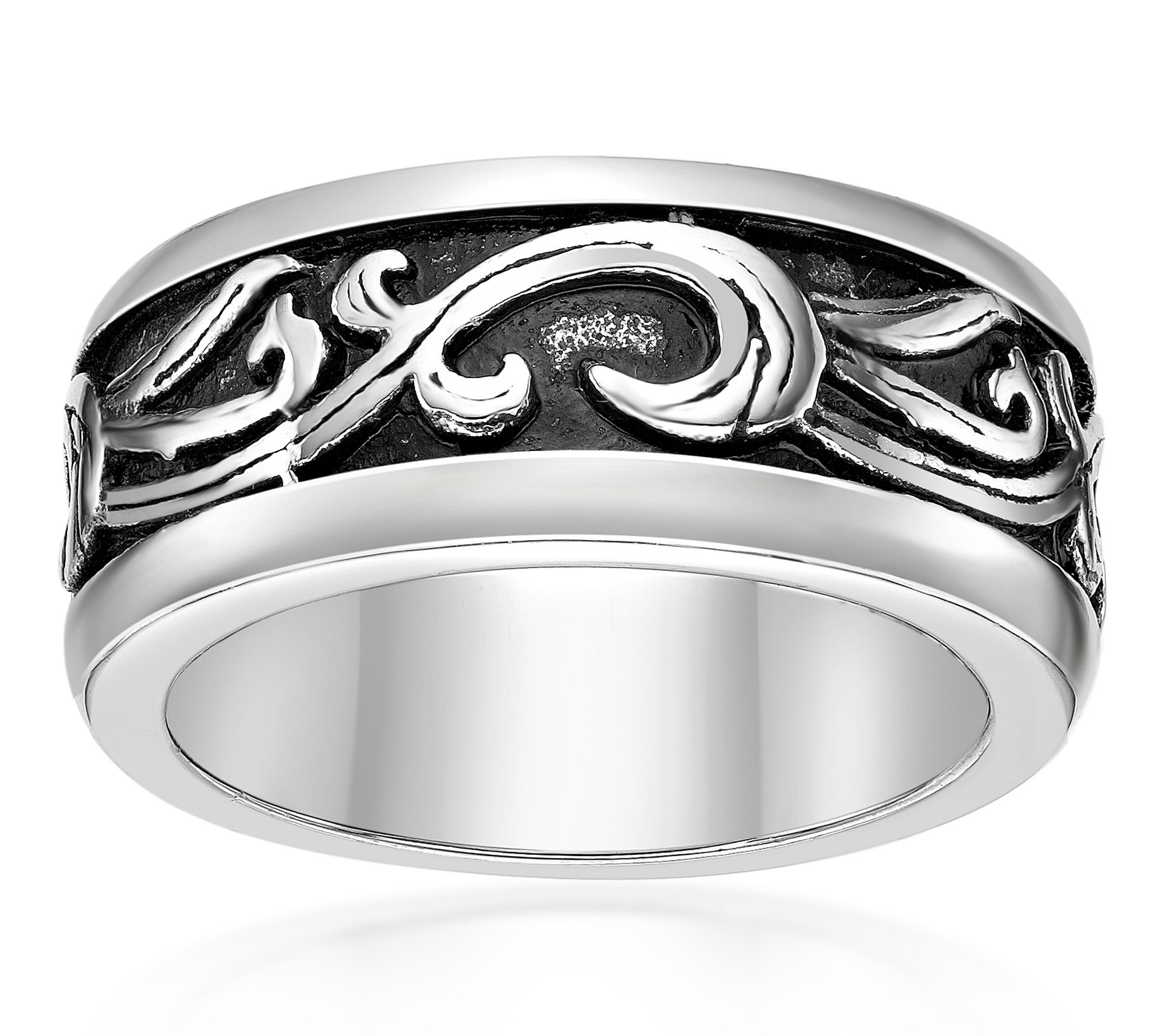 LYNX Men's Stainless Steel Baroque Inspired Scroll Band Ring
