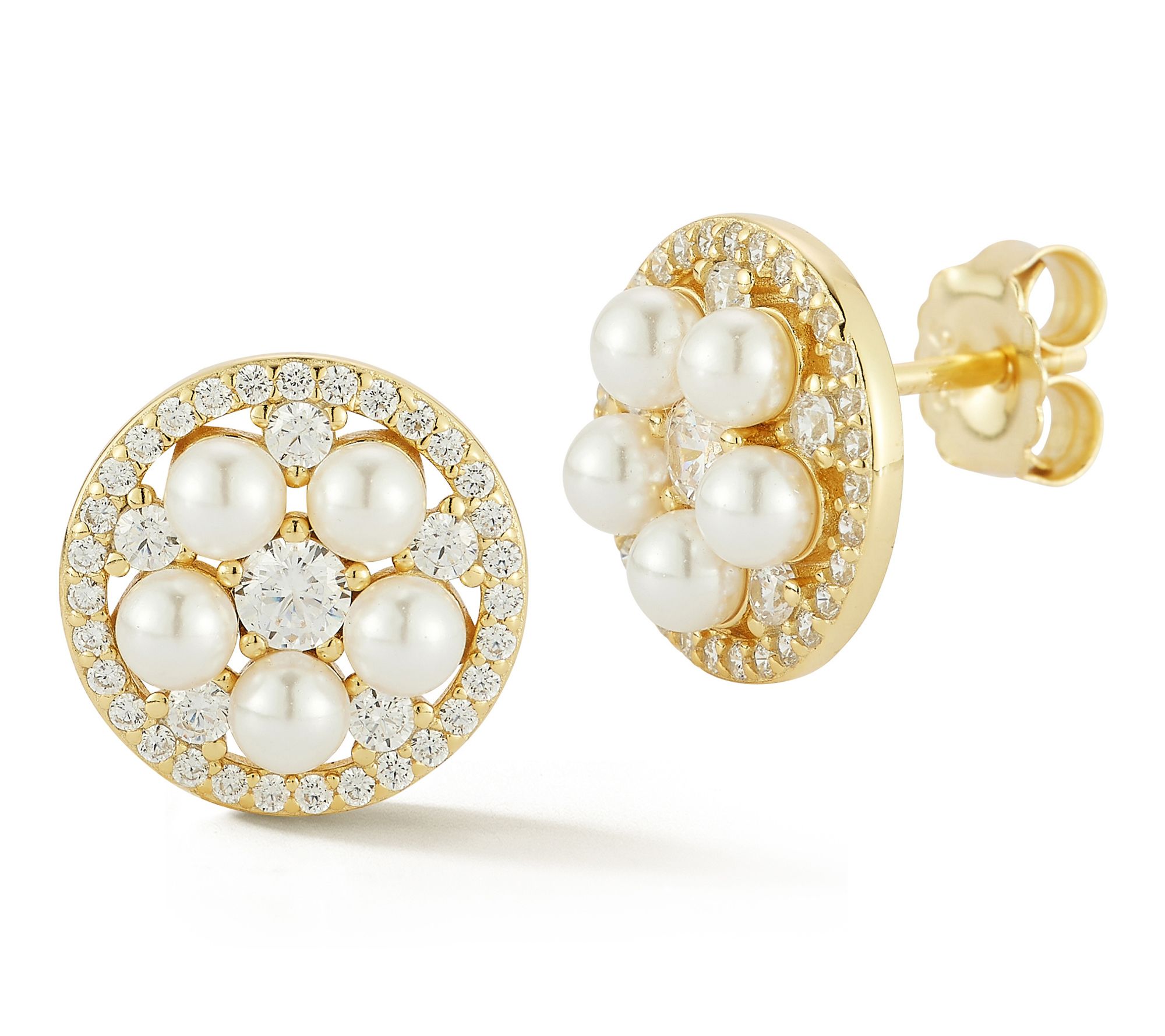 Sterlina Silver Shell Pearl Flower Stud Earrings, Sterling