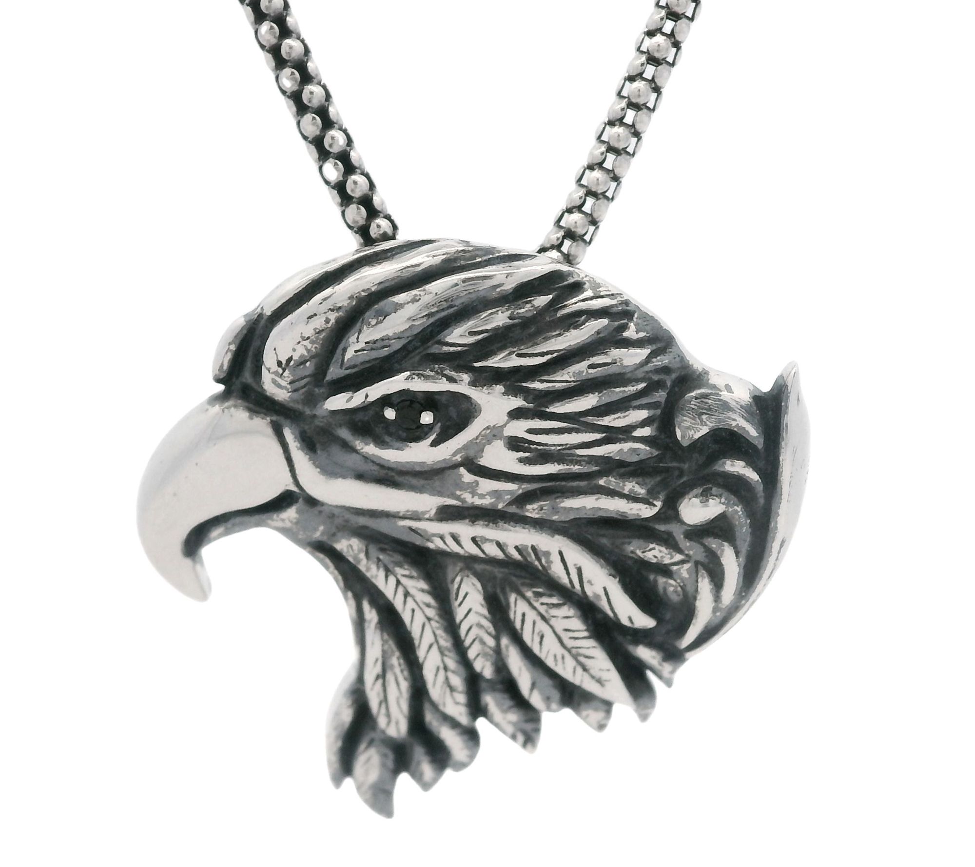 LYNX Men's Sterling Silver Black Spinel Eagle Necklace