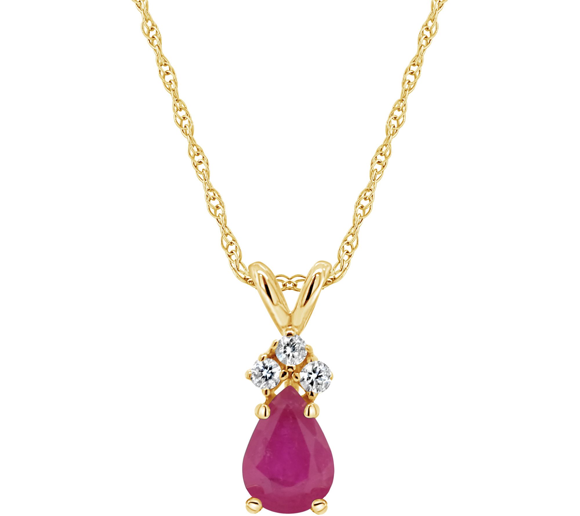 14K Pear-Shaped Precious Gemstone Pendant w/ Chain