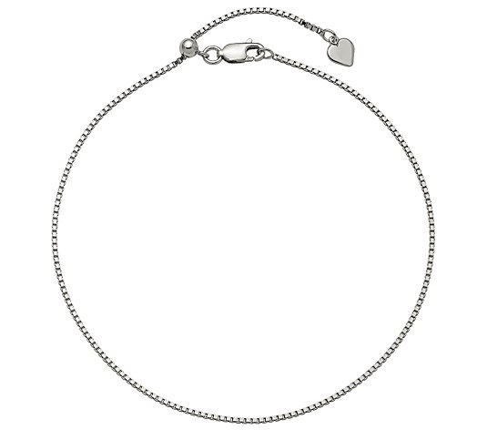 Italian Silver Adjustable Box Chain Anklet, 2.9g