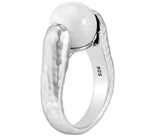 JAI Hammered Sterling Silver Gemstone Bead Ring