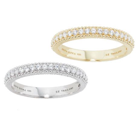 Judith Ripka Sterling or 14K Clad 4/10 cttw Diamonique Stack Ring - QVC.com