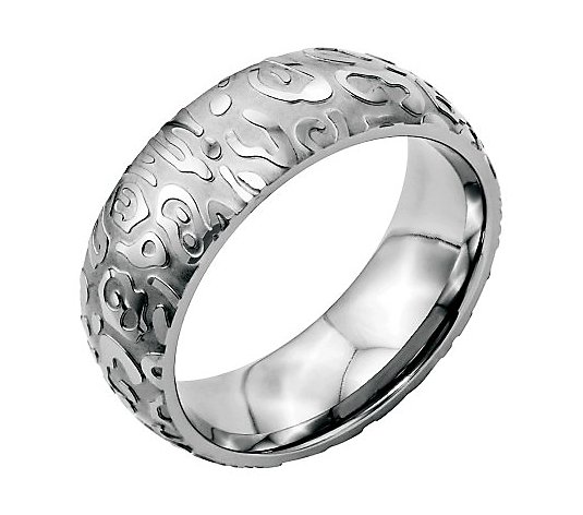 Stainless Steel 8mm Brushed & Polished Textured Ring