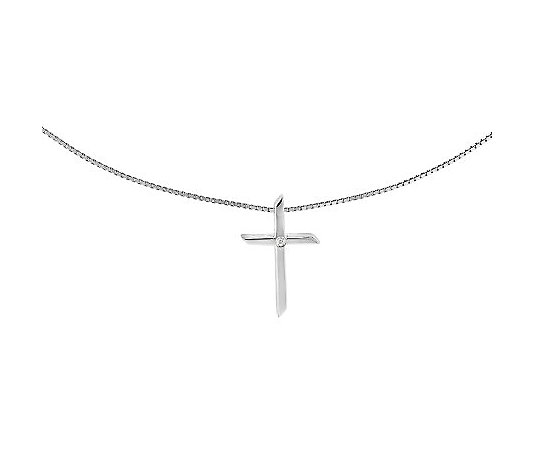Sterling Polished 18" Diamond Accent Cross Necklace