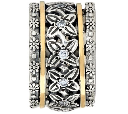 Or Paz Sterling Silver 14K Gold Crystal Spinner Ring - QVC.com