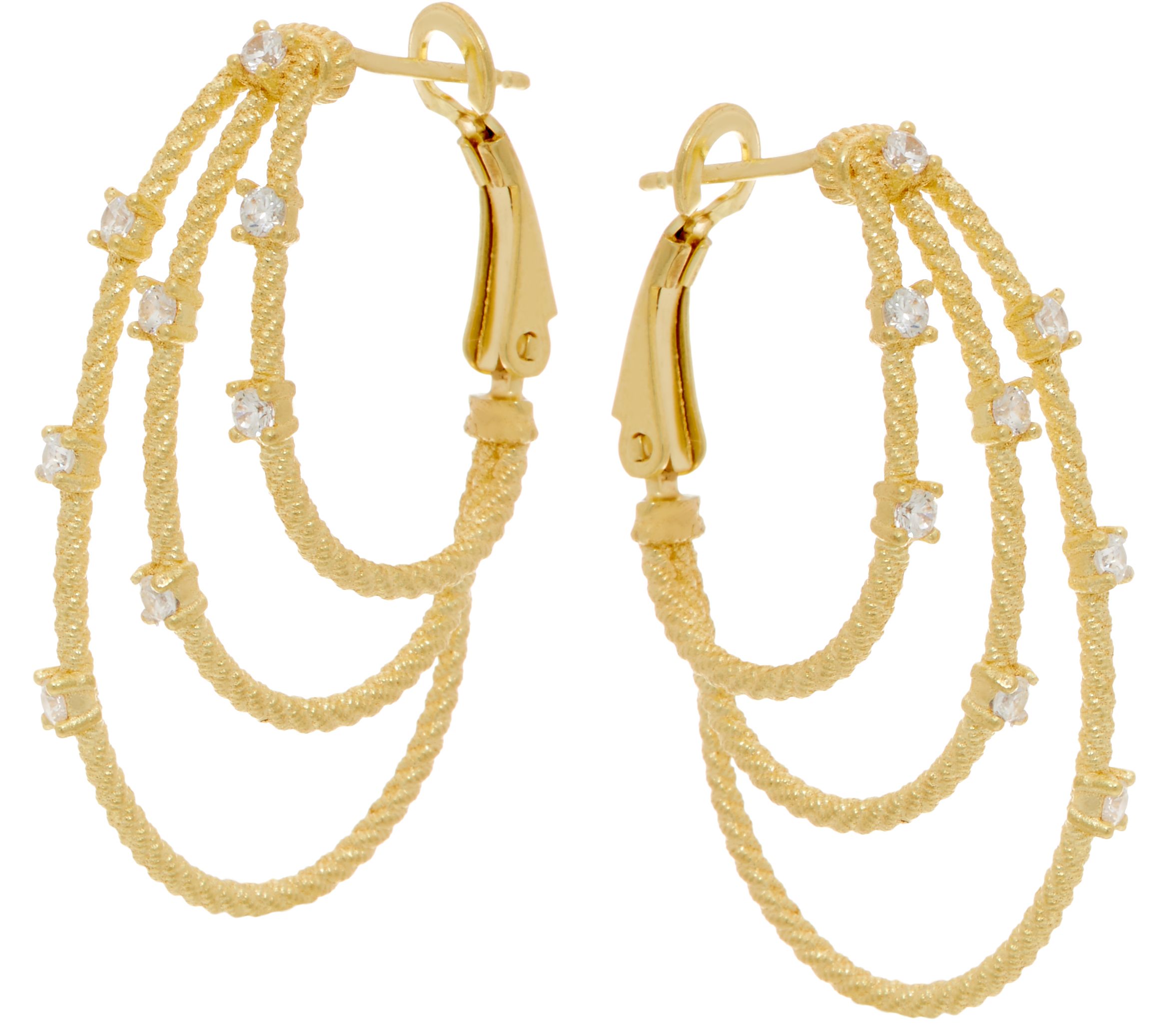 Judith Ripka Verona 14K Clad Multi-row Hoop Earrings - QVC.com