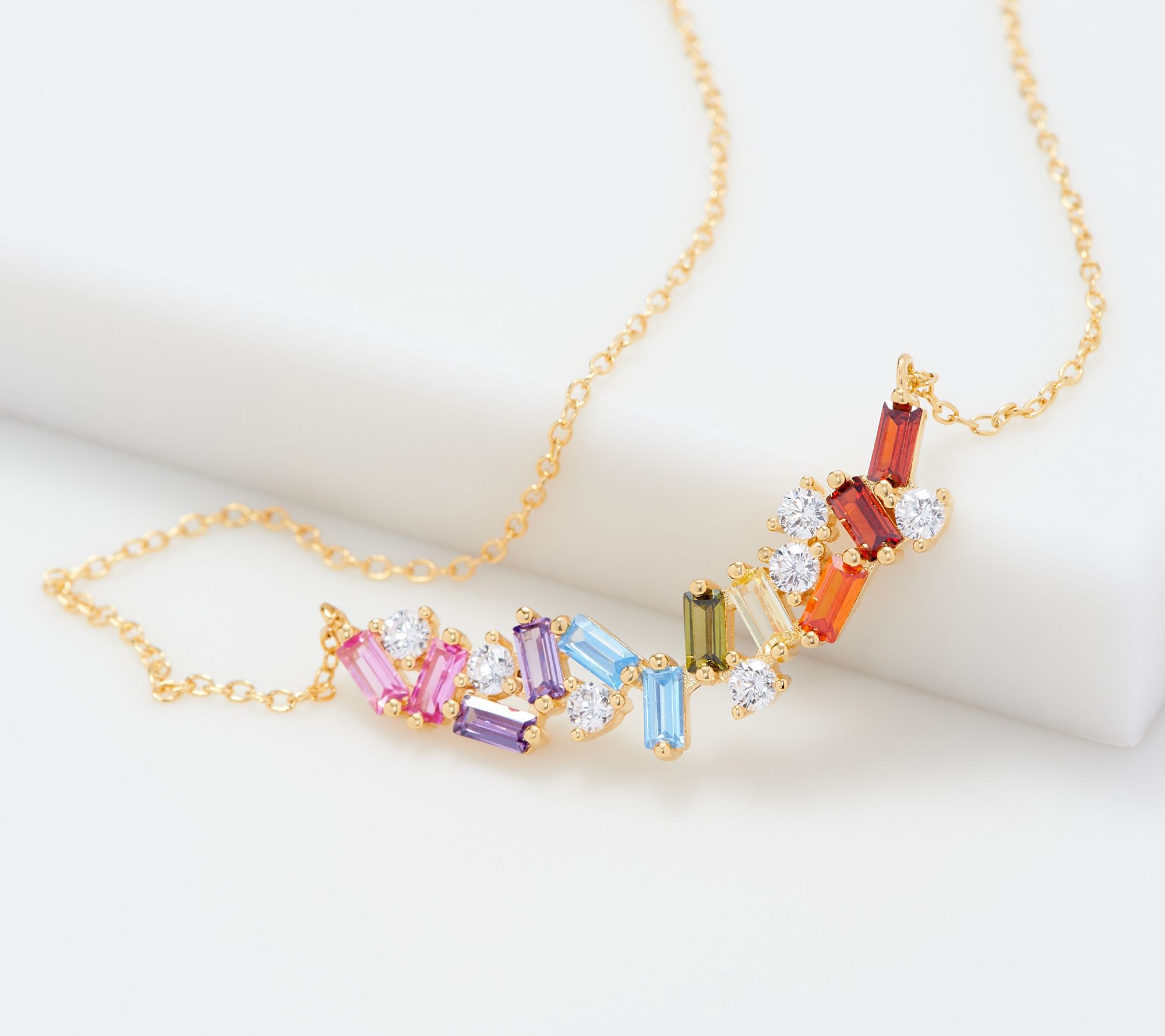 Diamonique Rainbow Scattered Baguette Necklace - QVC.com