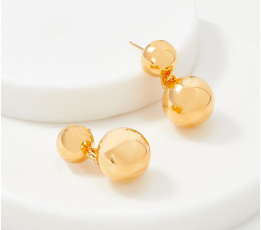 "As Is"OroNuovo Polished Double Bead Dangle Earrings, 14K Gold Over Resin
