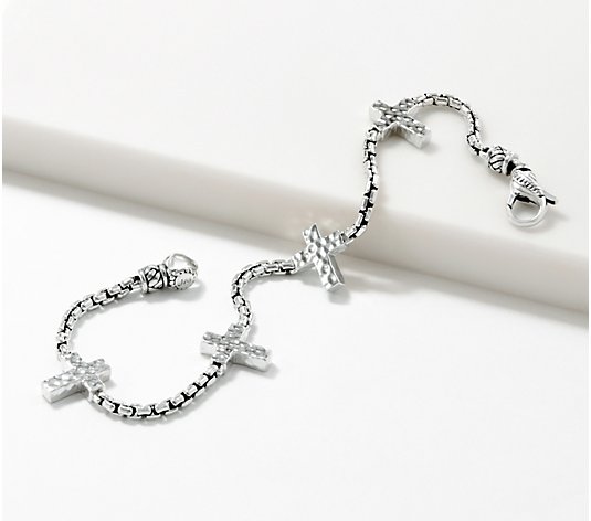 JAI Sterling Silver Symbols of Love Box Chain Station Bracelet