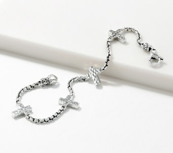 JAI Sterling Silver Symbols of Love Box Chain Station Bracelet - J365630