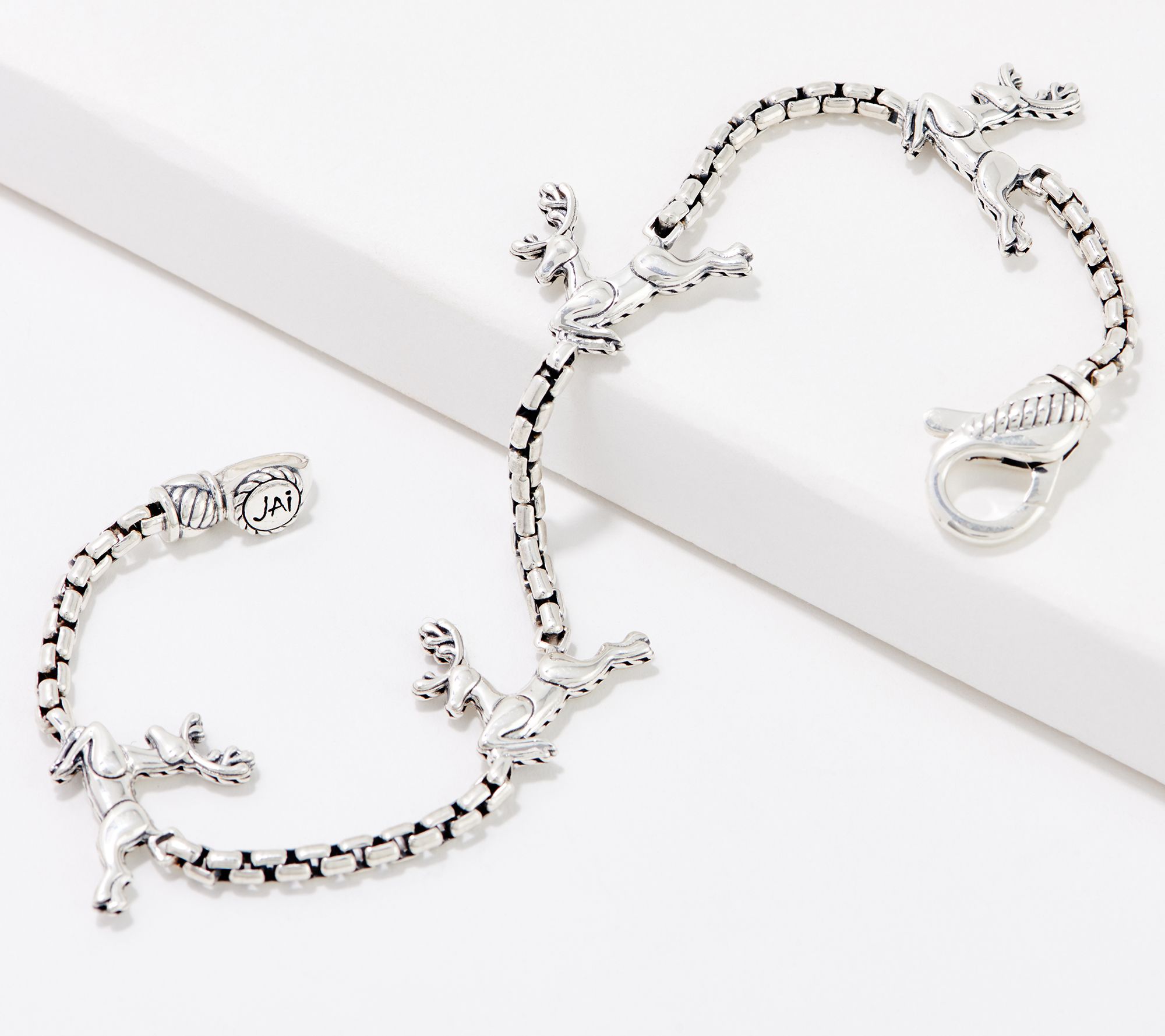 JAI Sterling Silver Symbols of Love Box Chain Station Bracelet