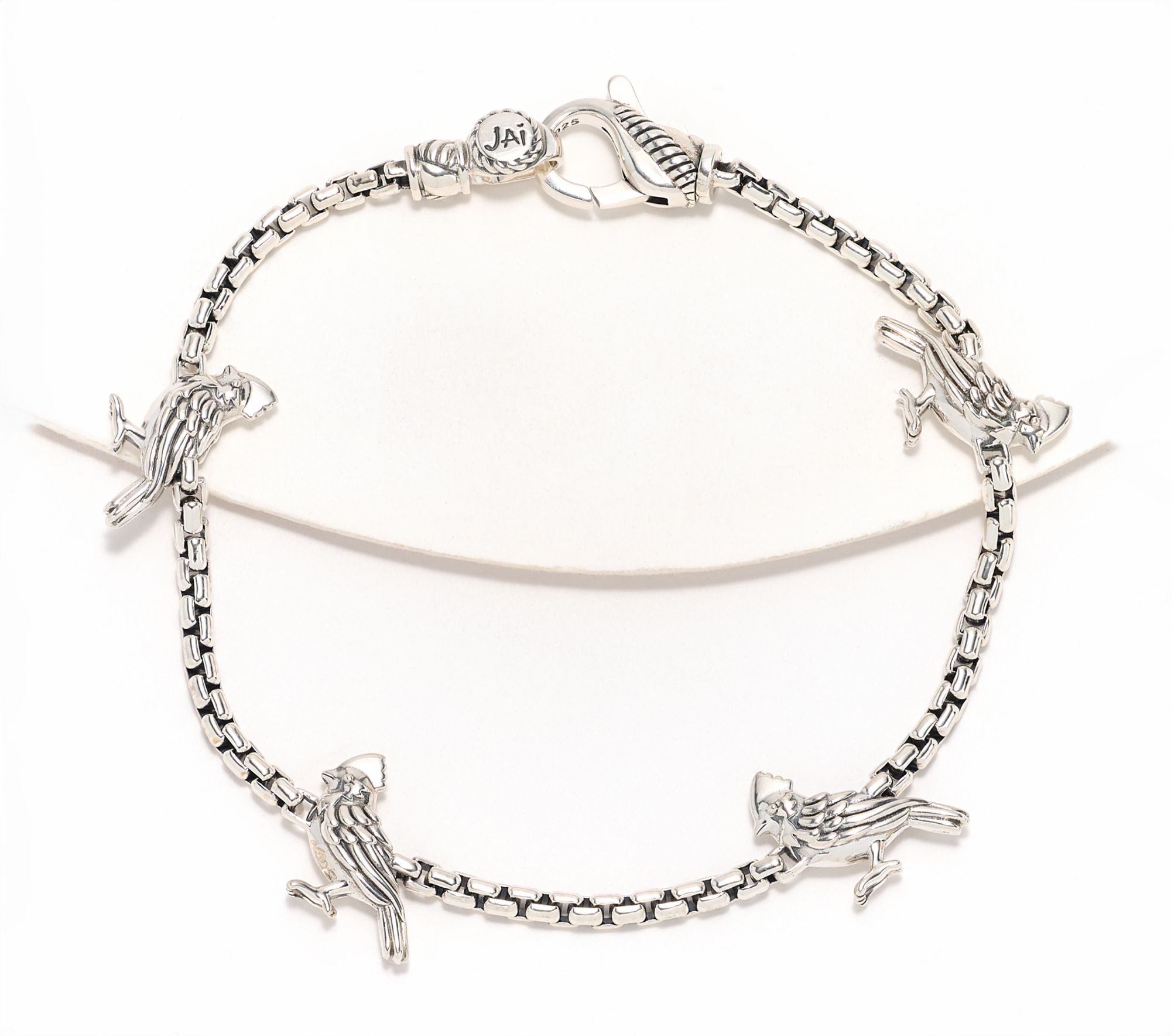 JAI Sterling Silver Symbols of Love Box Chain Station Bracelet