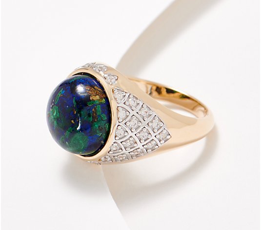 Generation Gems Domed Azurite Cabochon & White Zircon Ring, Sterling