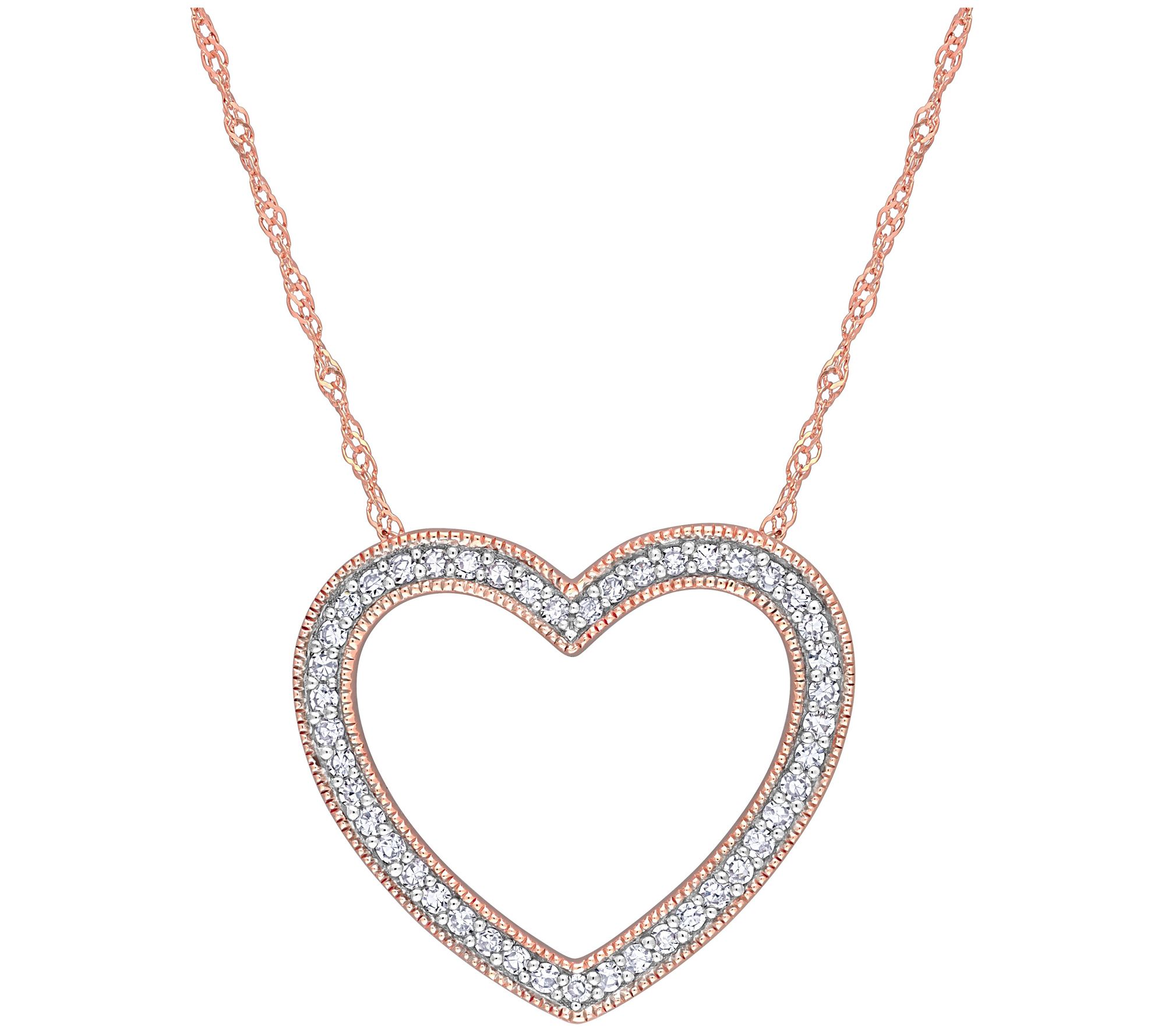 Affinity 0.20 cttw Diamond Heart Pendant w/ Cha in, 14K Rose