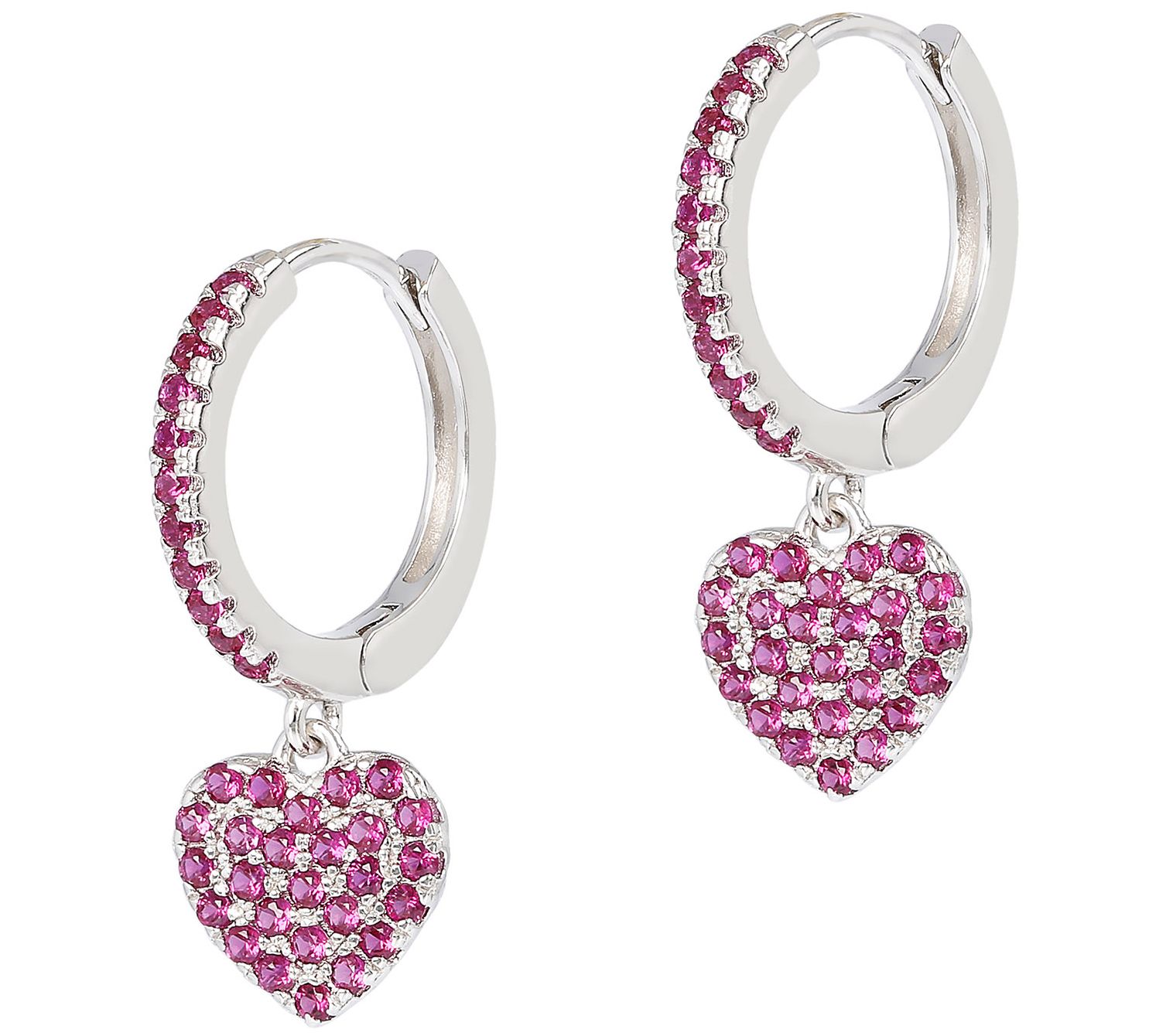 Diamonique 0.70 cttw Heart Dangle Hoop Earrings , Sterling