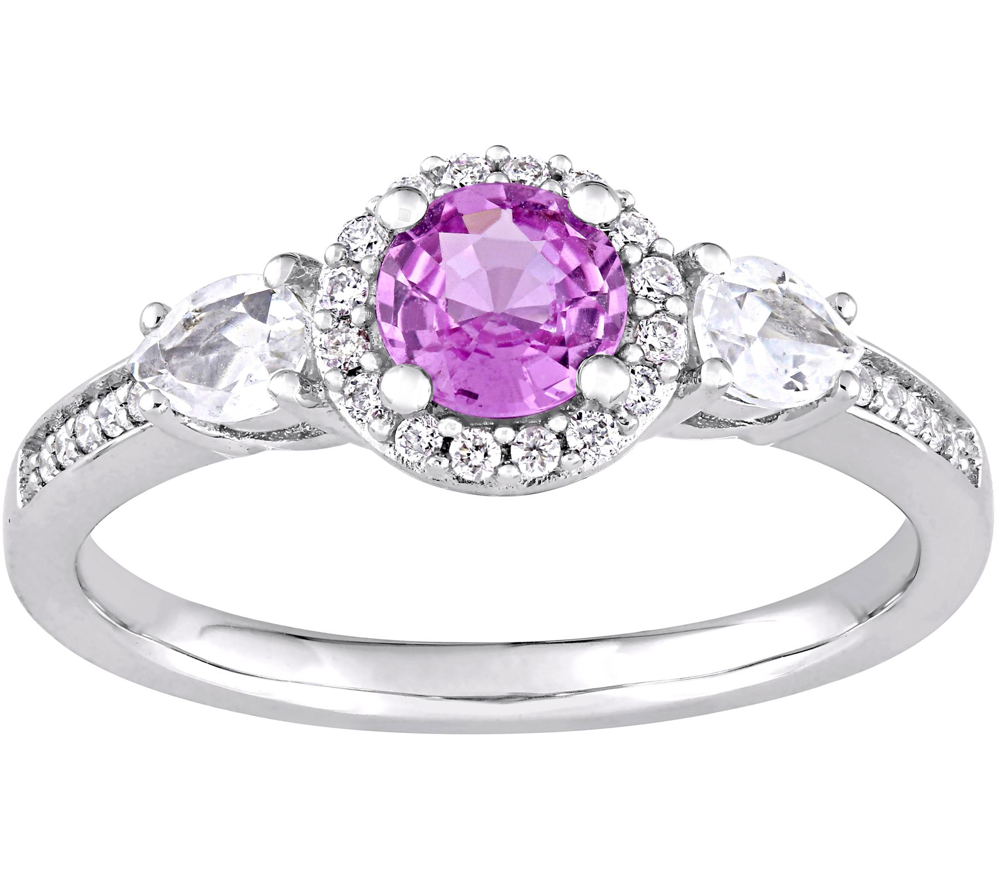 1.00 cttw Sapphire & 1/10 ct Diamond Halo Ring - QVC.com