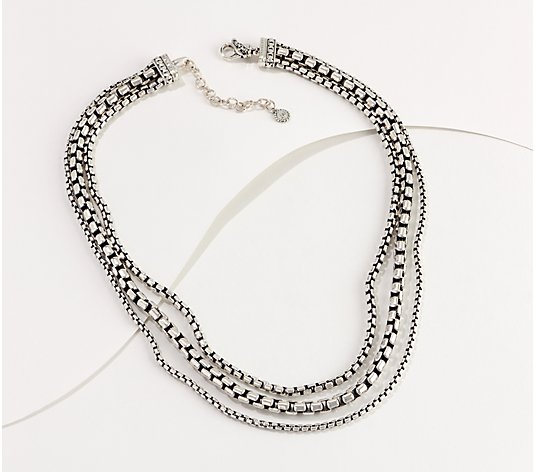 JAI Sterling Silver Triple Strand Box Chain Necklace