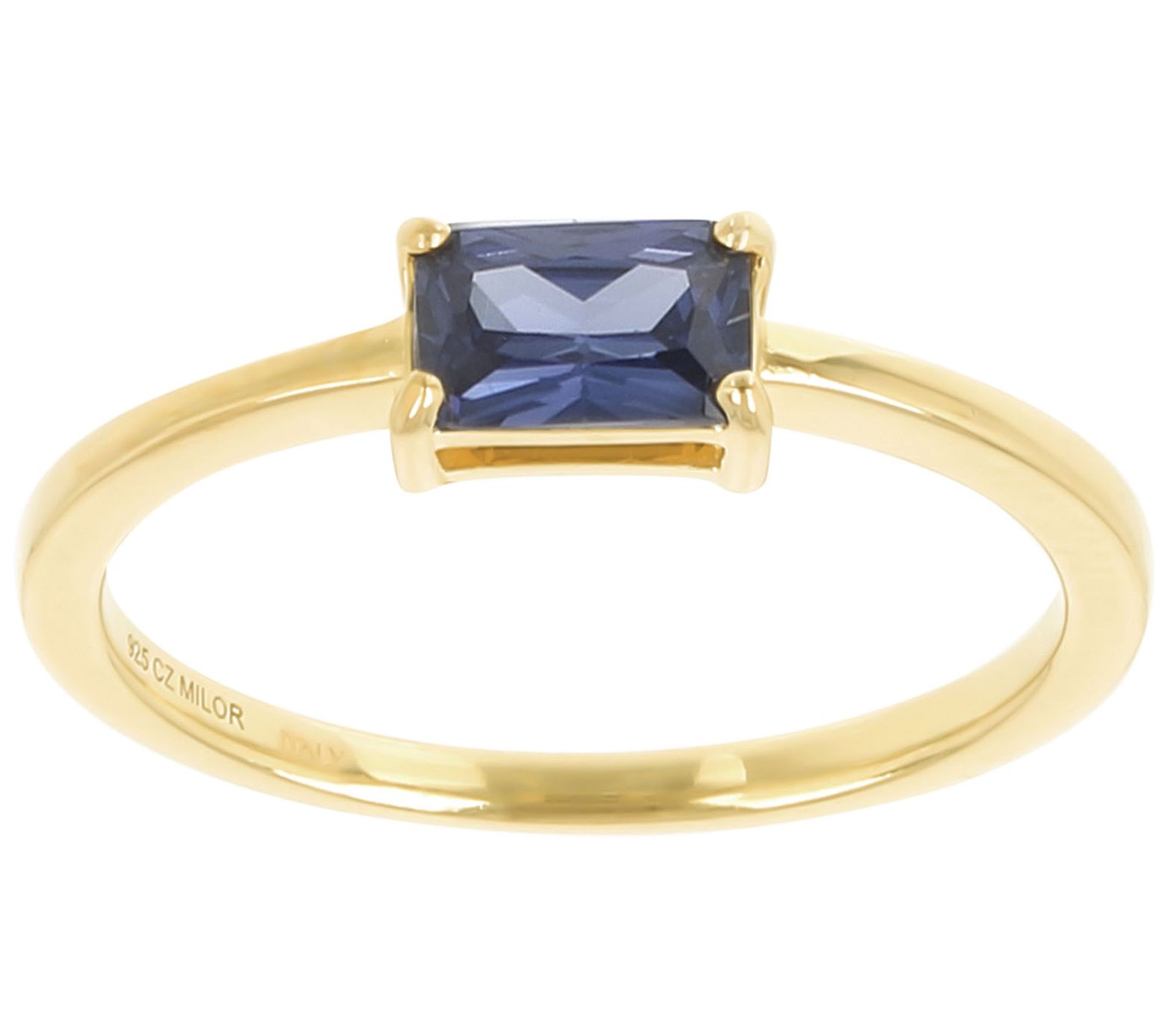 Diamonique Solitaire Baguette Ring, 14K Gold Plated
