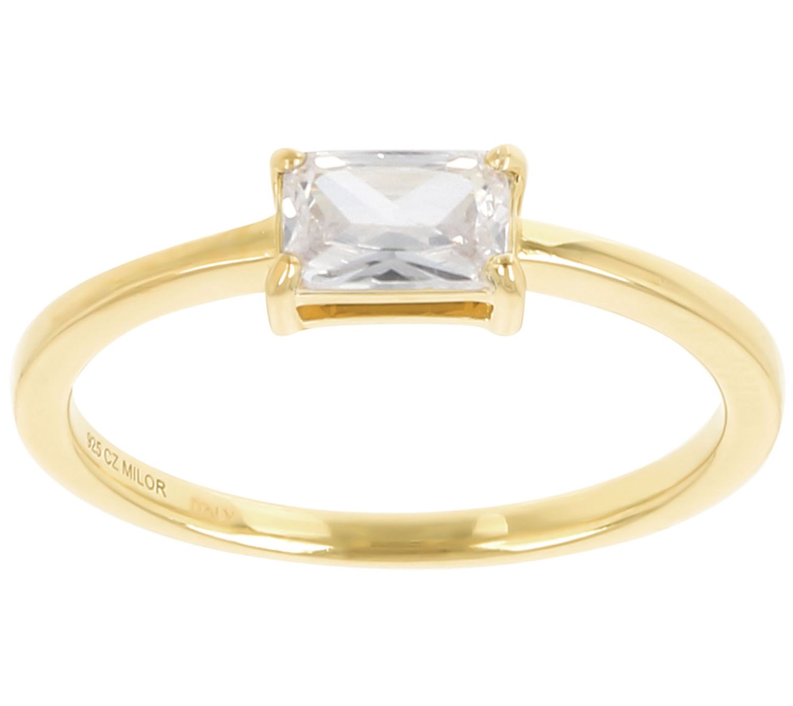 Diamonique Solitaire Baguette Ring, 14K Gold Plated