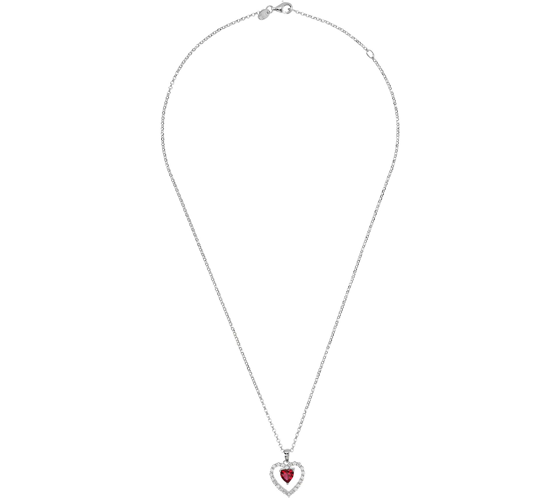 Diamonique Red Heart Pendant w/ Chain, Sterling Silver - QVC.com