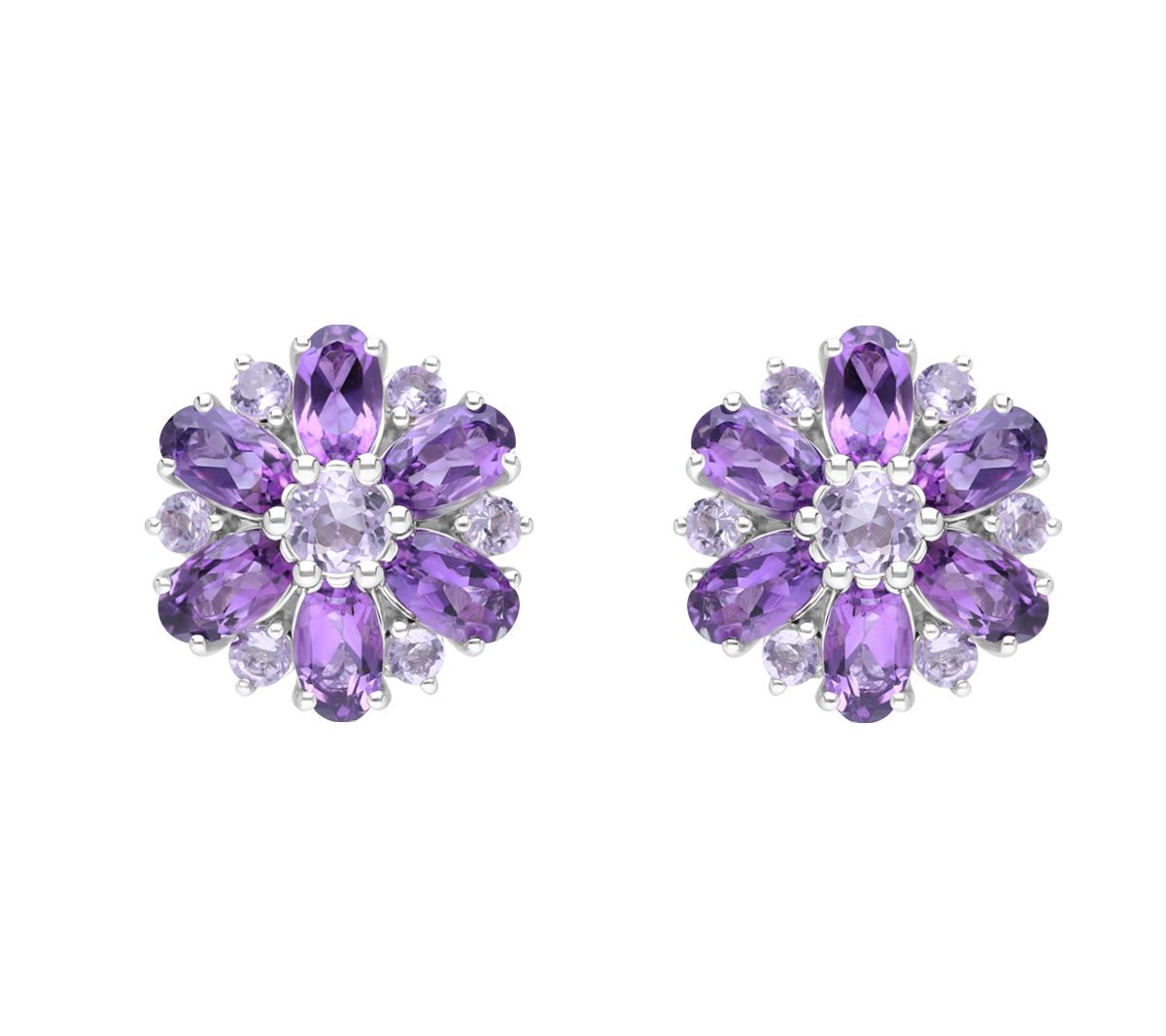 Ariva Sterling Silver Amethyst Flower Stud Earr ings