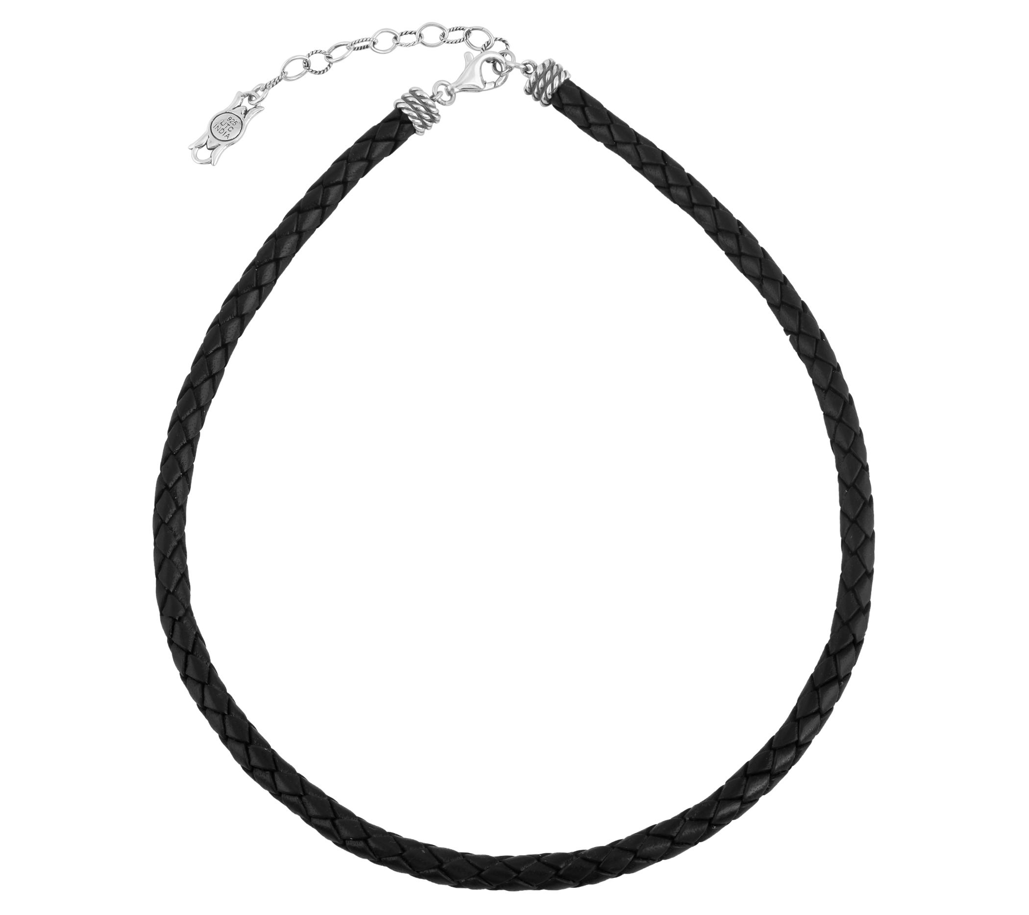 American West Sterling Braided Leather 17" Neckace