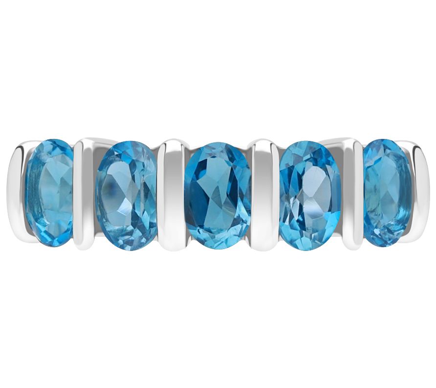 Ariva Sterling Silver Oval Blue Topaz Band Ring