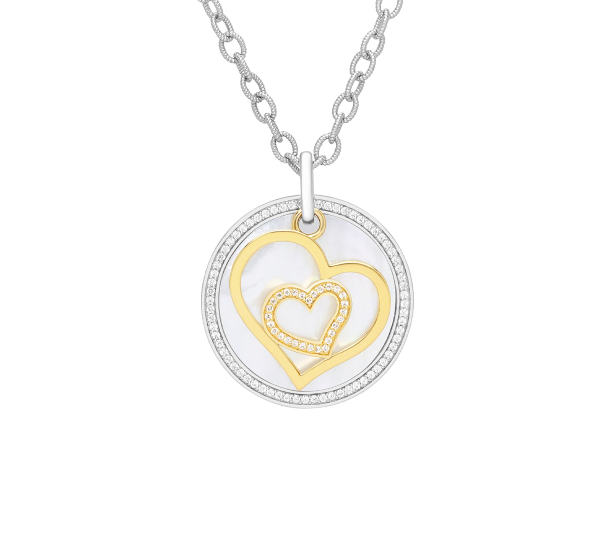 Ariva Sterling & 18K Clad Diamonique Hearts Med allion w/ Chai