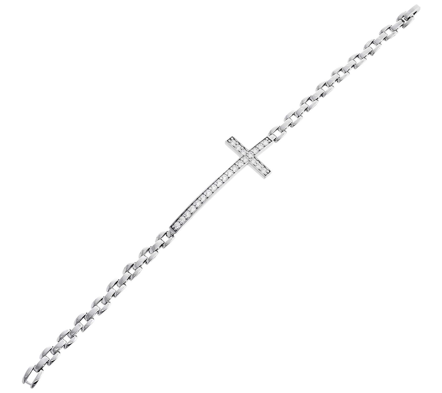 Diamonique cttw Pave Cross Bracelet, Sterling Silver