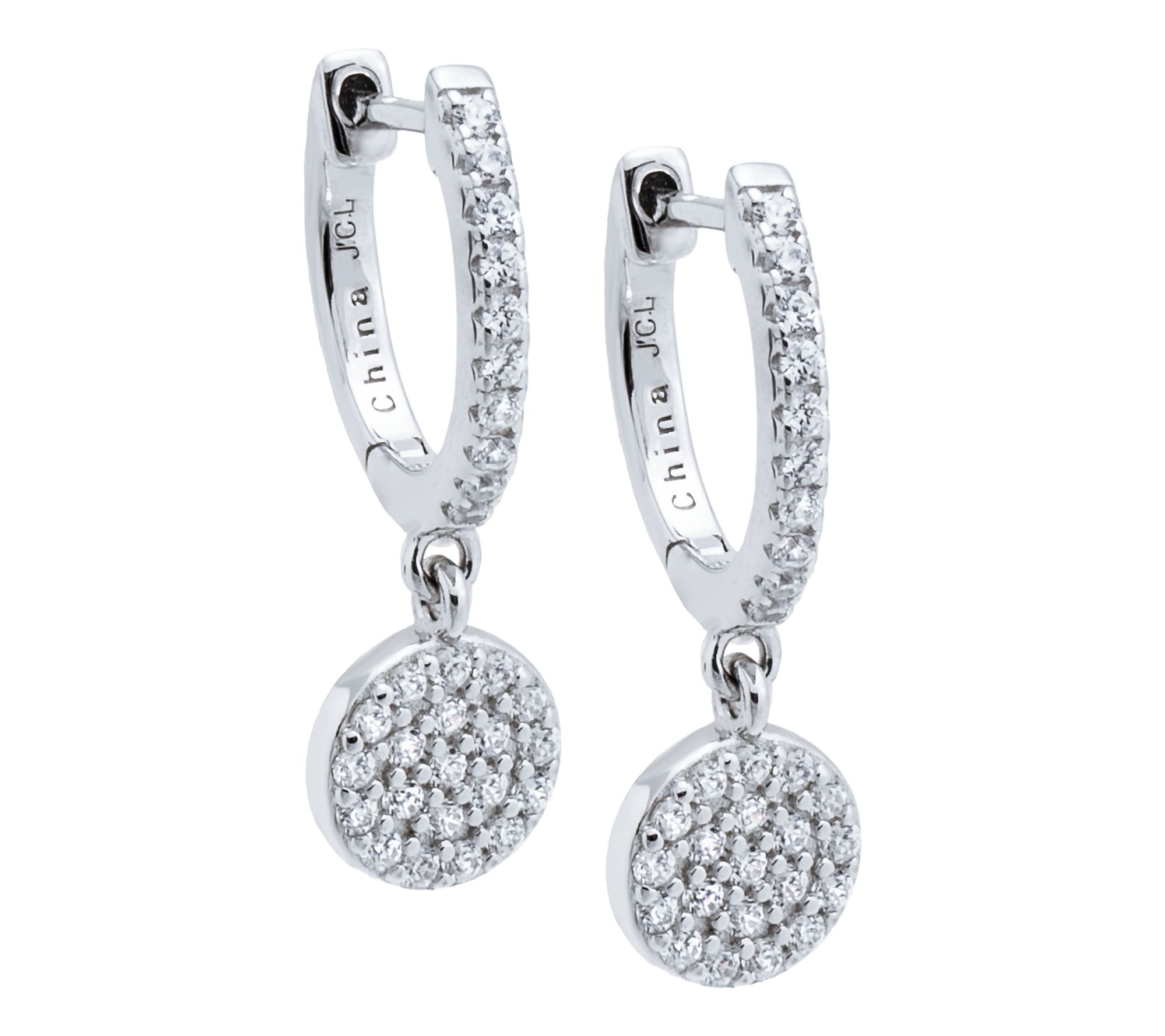 Diamonique x Jennifer Miller Pave Round Drop Earrings, Sterlin