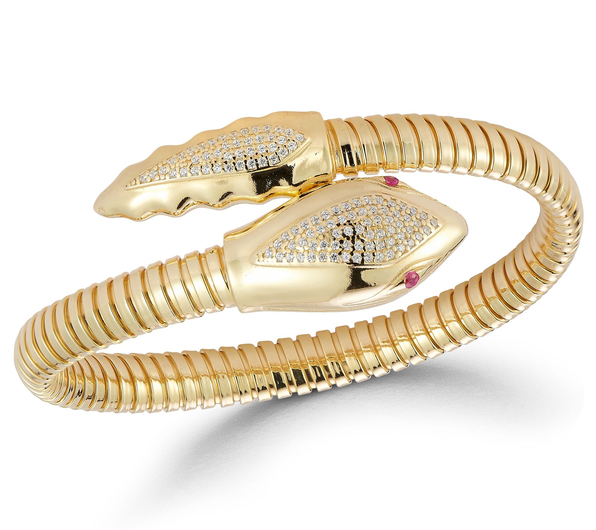 Italian Silver Ribbed Pave Snake Bangle, Sterling