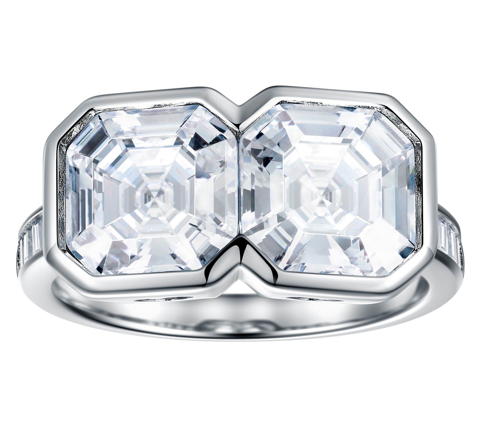 Diamonique X Jennifer Miller Twin Asscher Cut Ring, Sterling